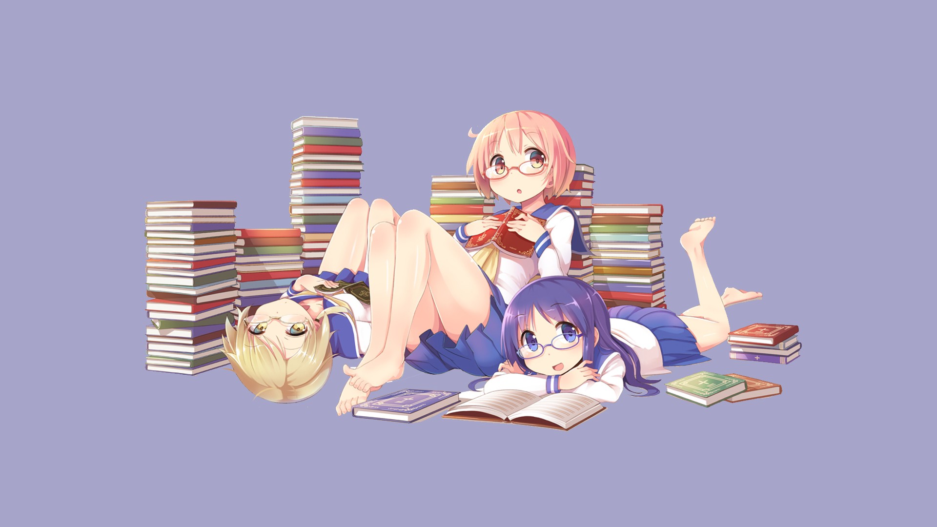 Wallpaper Reading books, anime girls, play