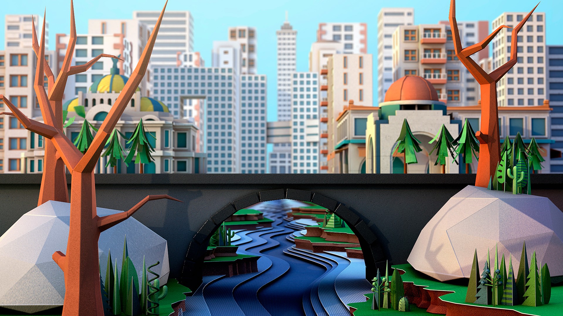 Wallpaper 3d cityscape illustration artwork