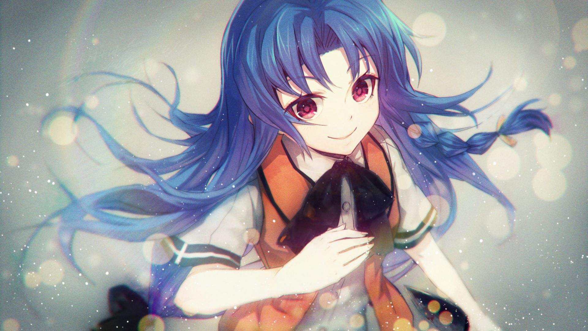 Wallpaper Cute, smile, anime girl, blue hair