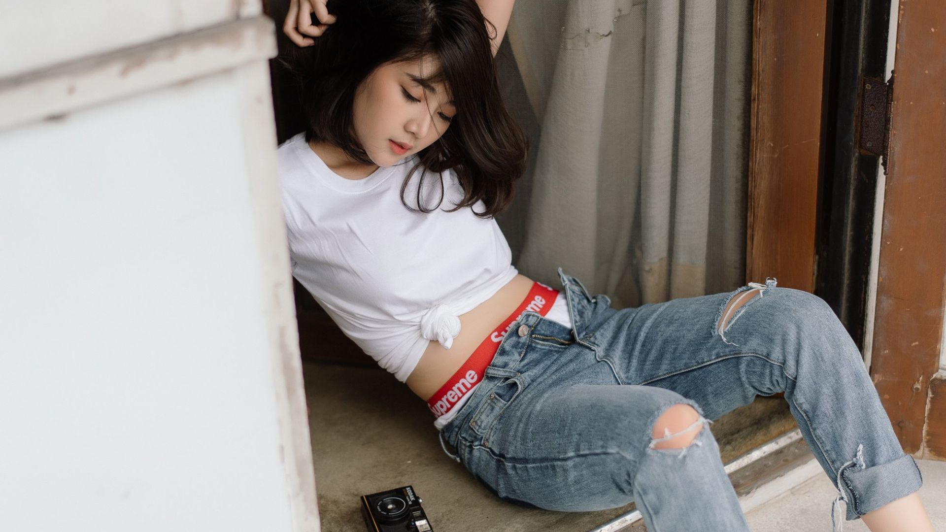 Wallpaper Jeans, Asian, girl model, beautiful