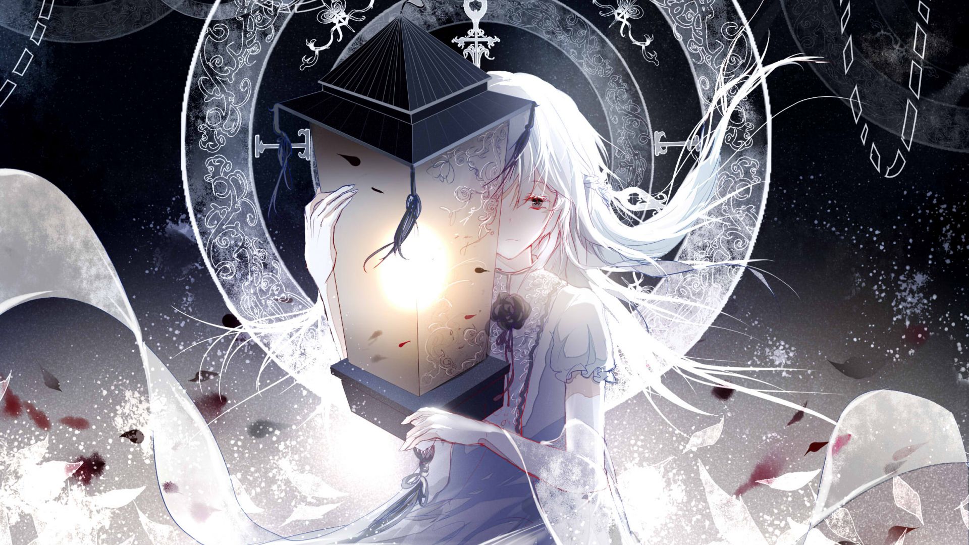 Wallpaper White hair, anime girl, original, lantern