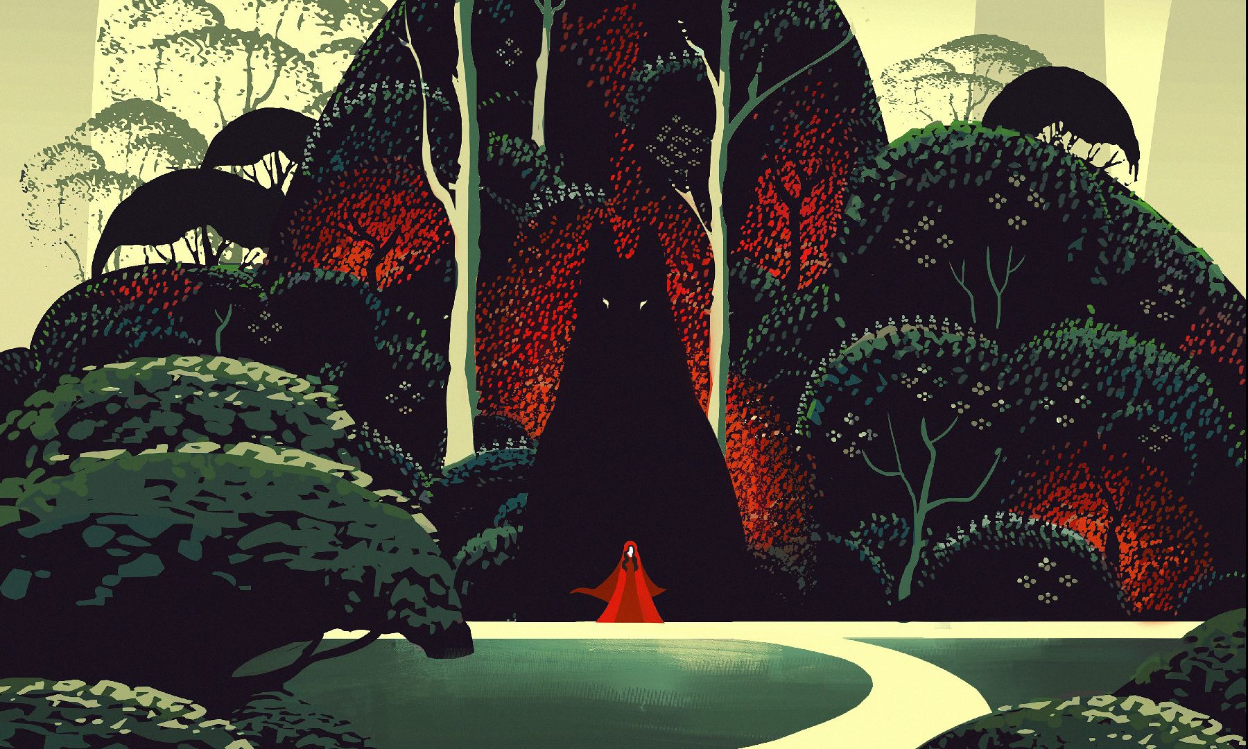 Wallpaper Red riding hood, fantasy, wolf, artwork, forest