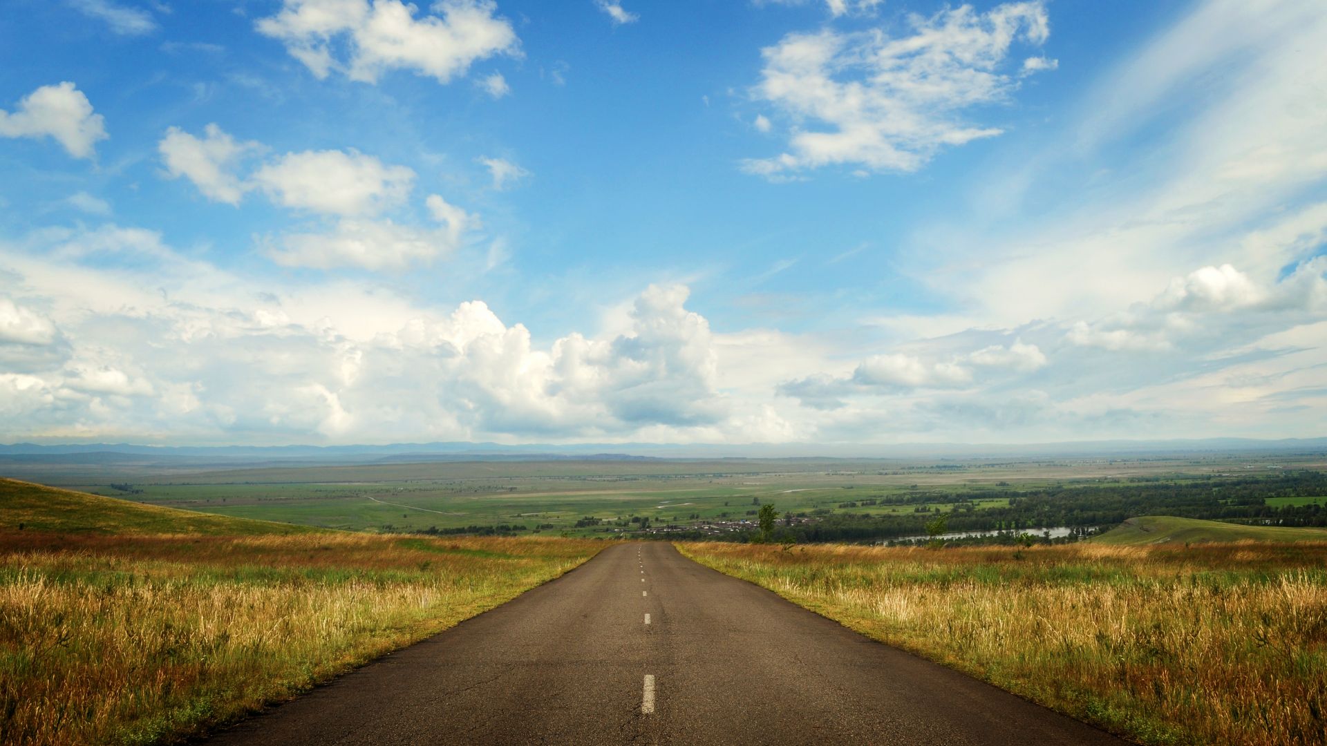 Desktop Wallpaper Landscape, Road, Blue Sky, Clouds, Hd Image, Picture,  Background, F46188
