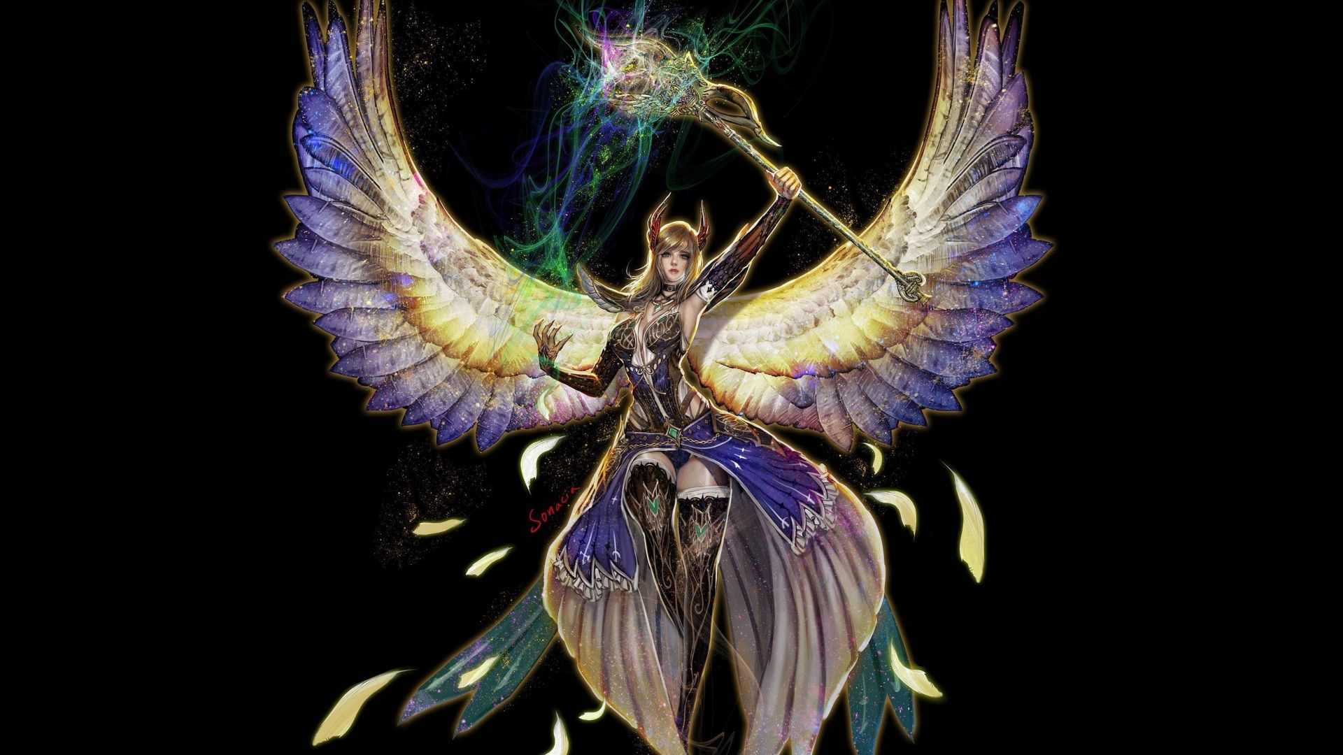 Wallpaper Angel, girl warrior, wings, fantasy