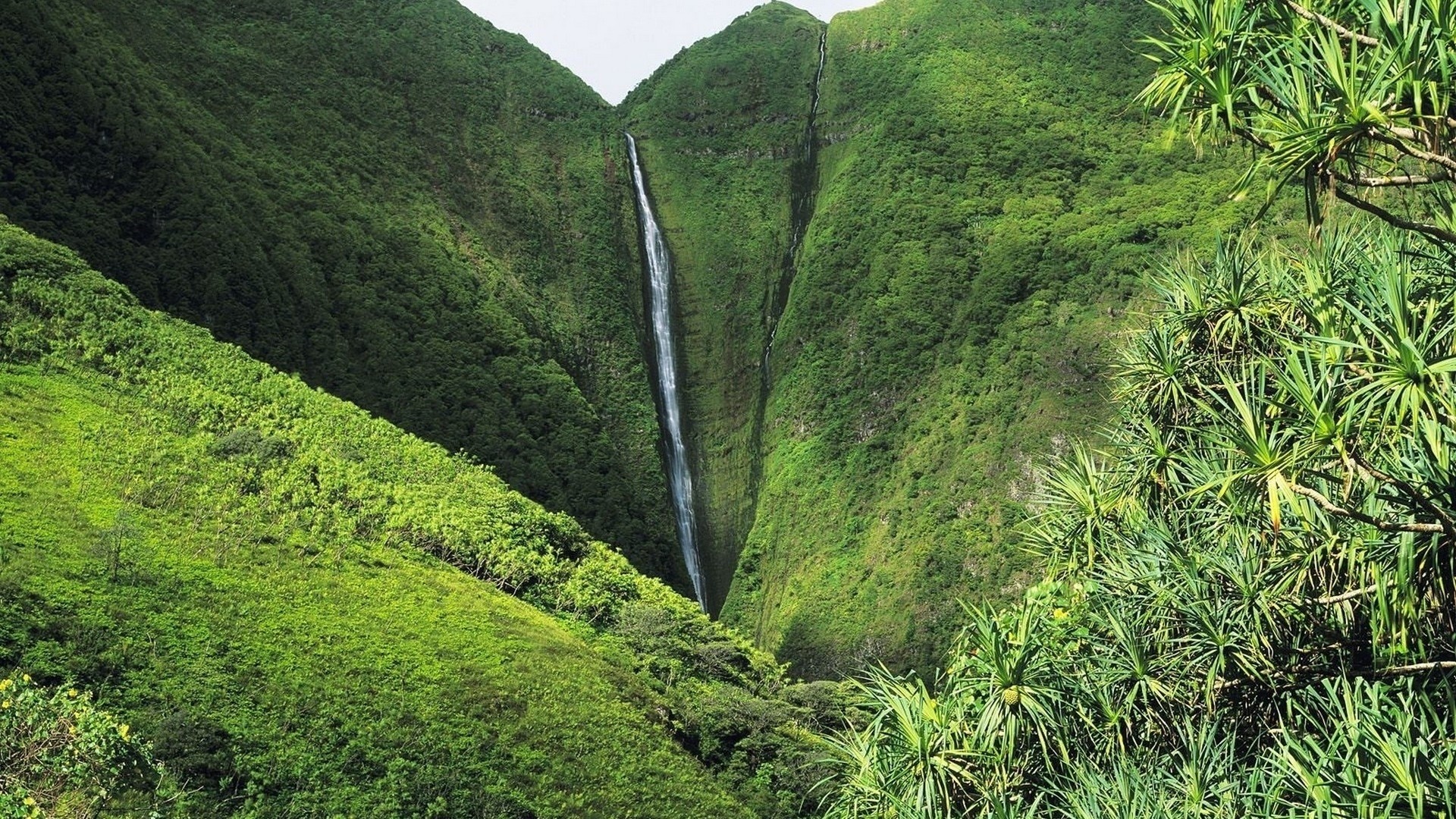 Wallpaper Green Mountains, nature, waterfall