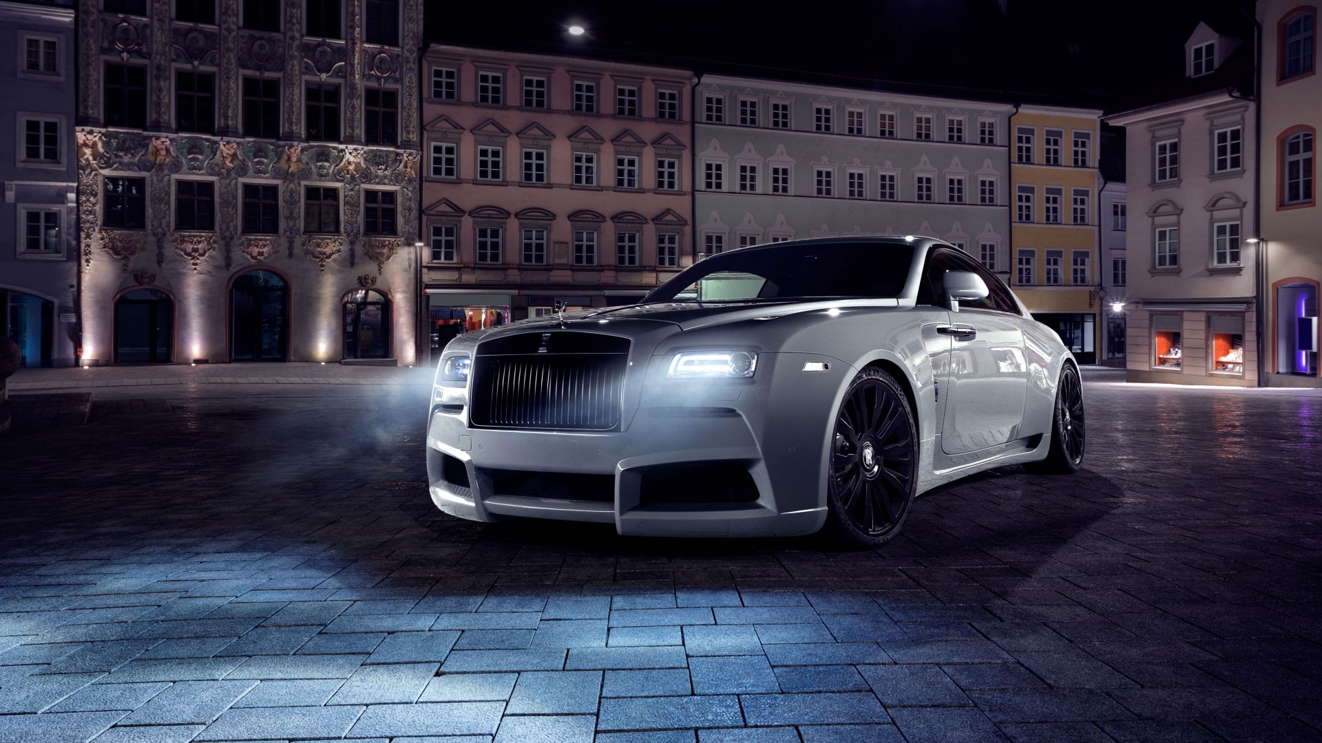 Wallpaper Rolls-Royce Wraith, 2017 white car, front view,  night, 4k