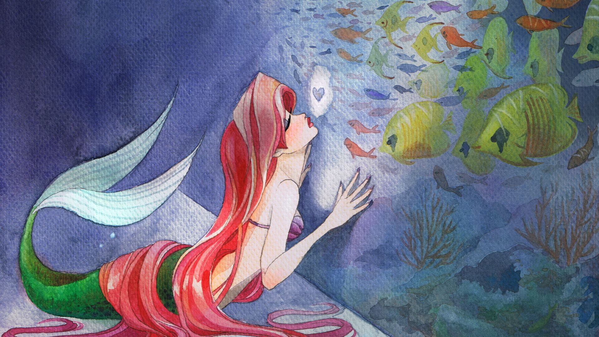 Wallpaper The Little Mermaid, 1989 movie, cartoon, fish, art