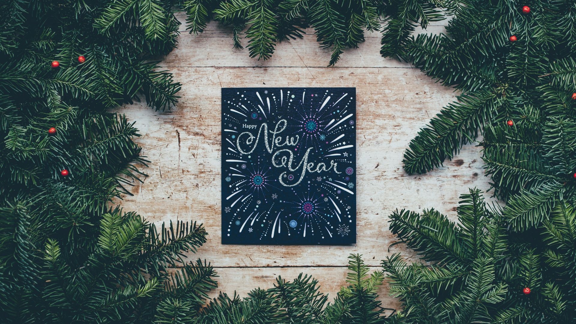 Wallpaper Happy new year, card, leaves, 2018, 4k