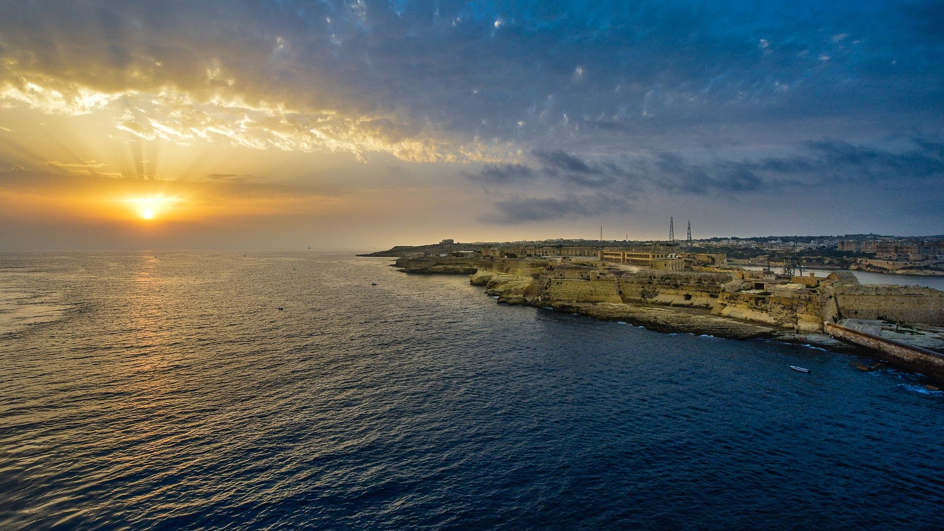 Wallpaper Malta harbor, bay, sunset