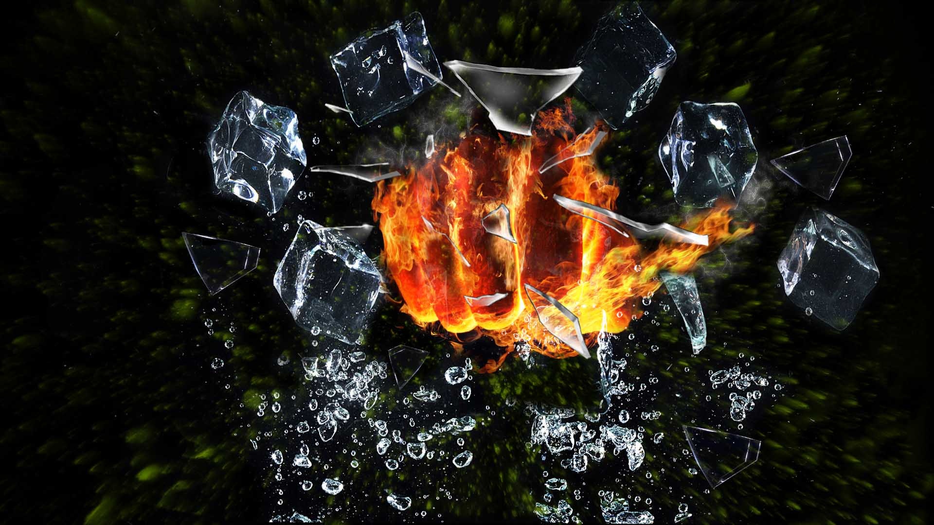 Wallpaper Fist, fire, ice cubes, abstract
