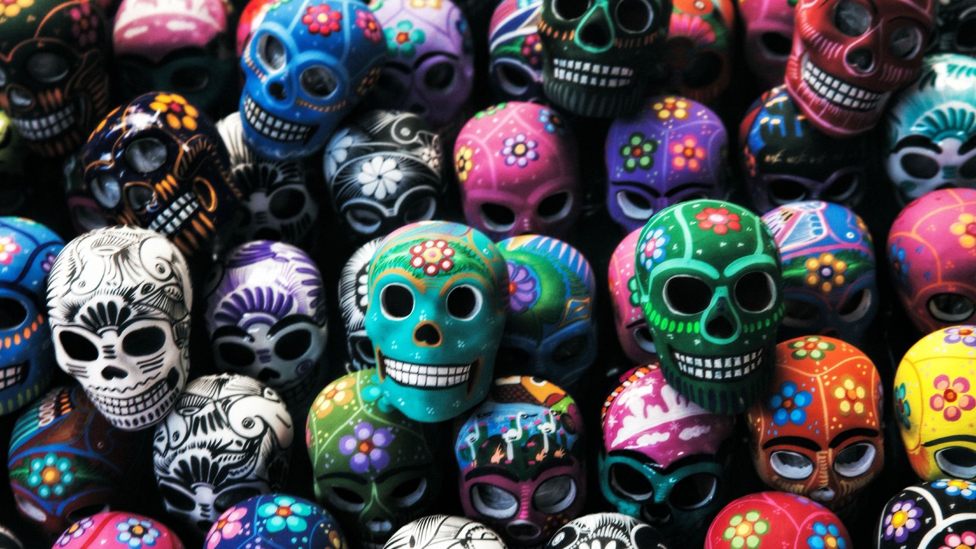 Wallpaper Mexican art, colorful skulls