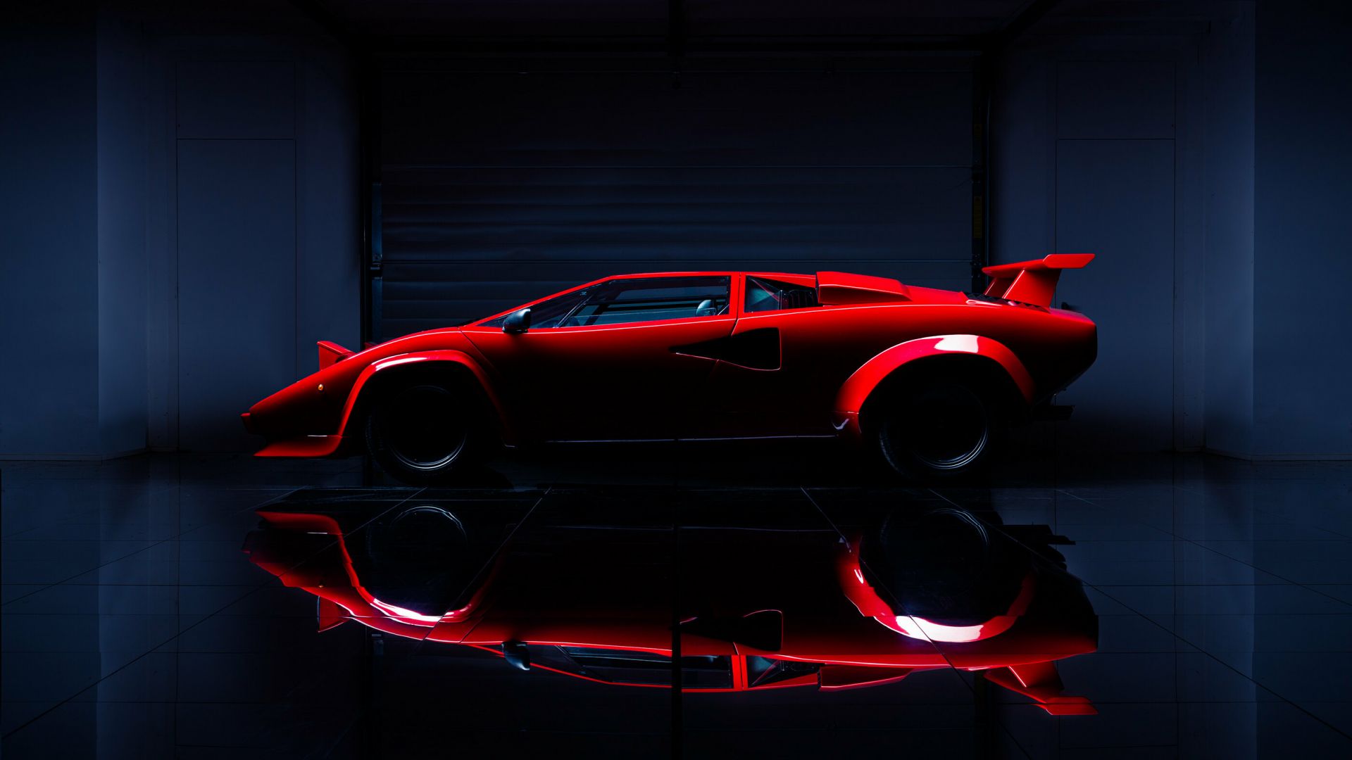 Wallpaper Red Lamborghini Countach, reflections, 2022