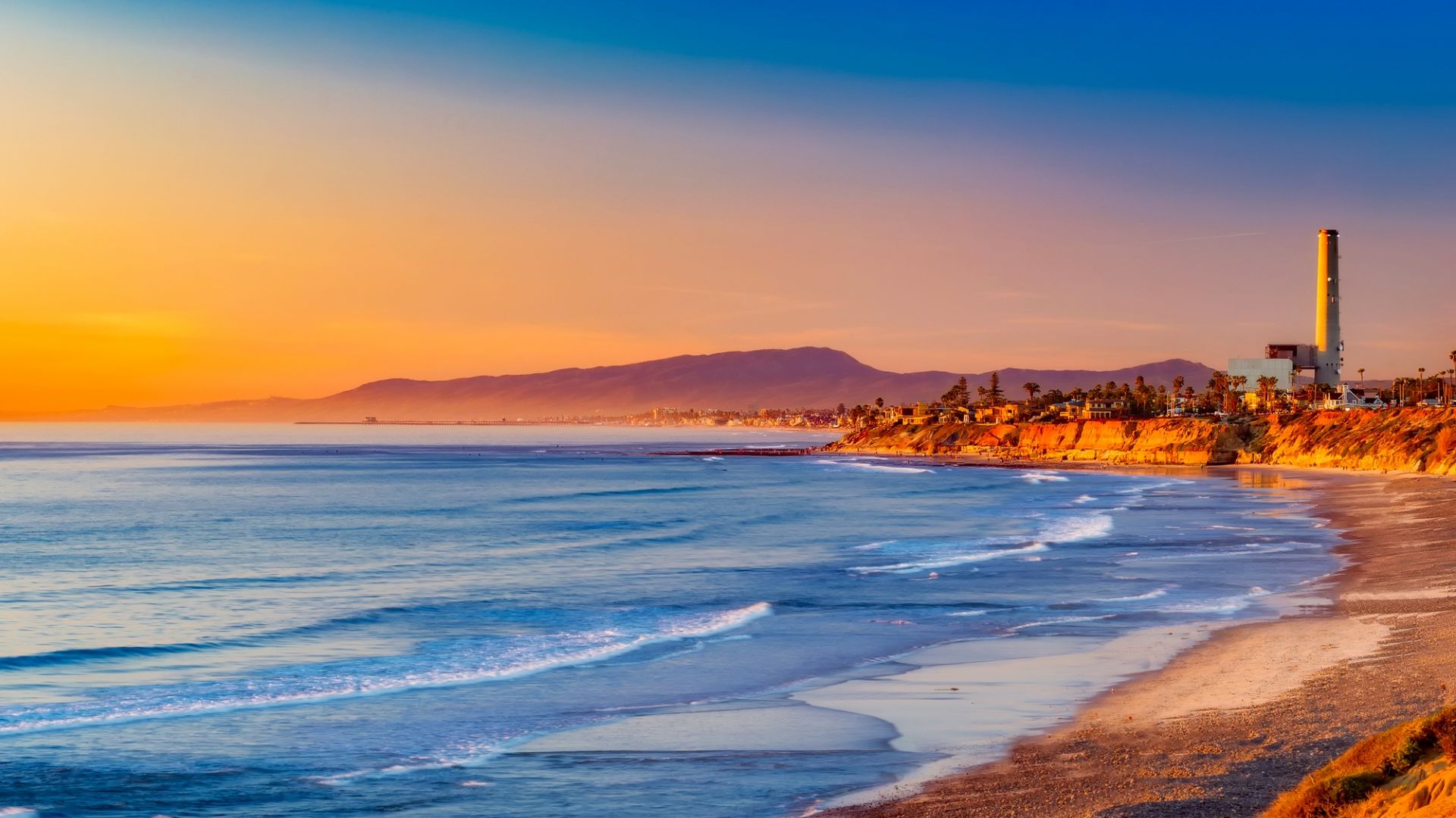 Wallpaper California beach, sunset, evening, nature