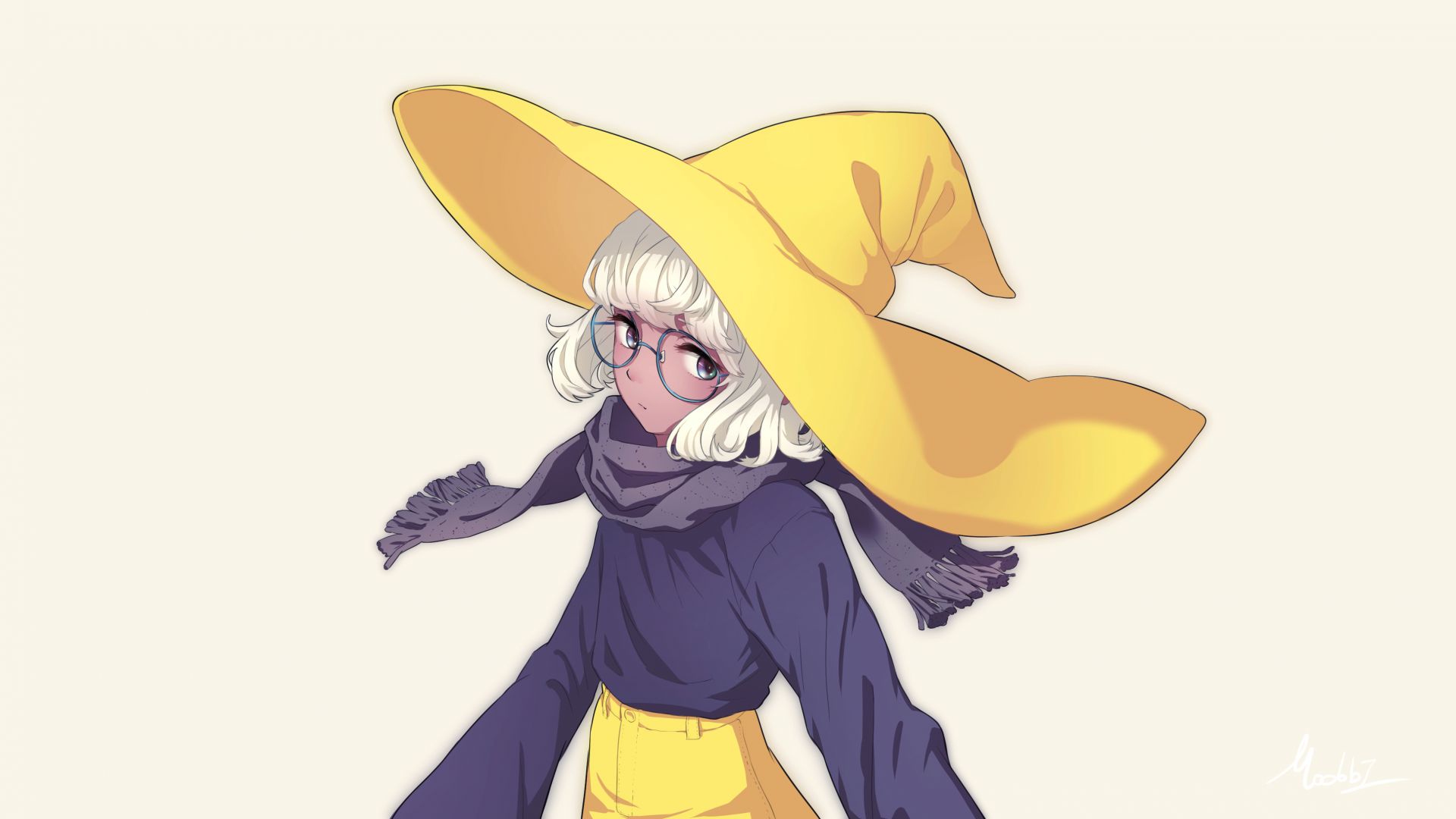 Wallpaper Big yellow hat, anime girl, white hair