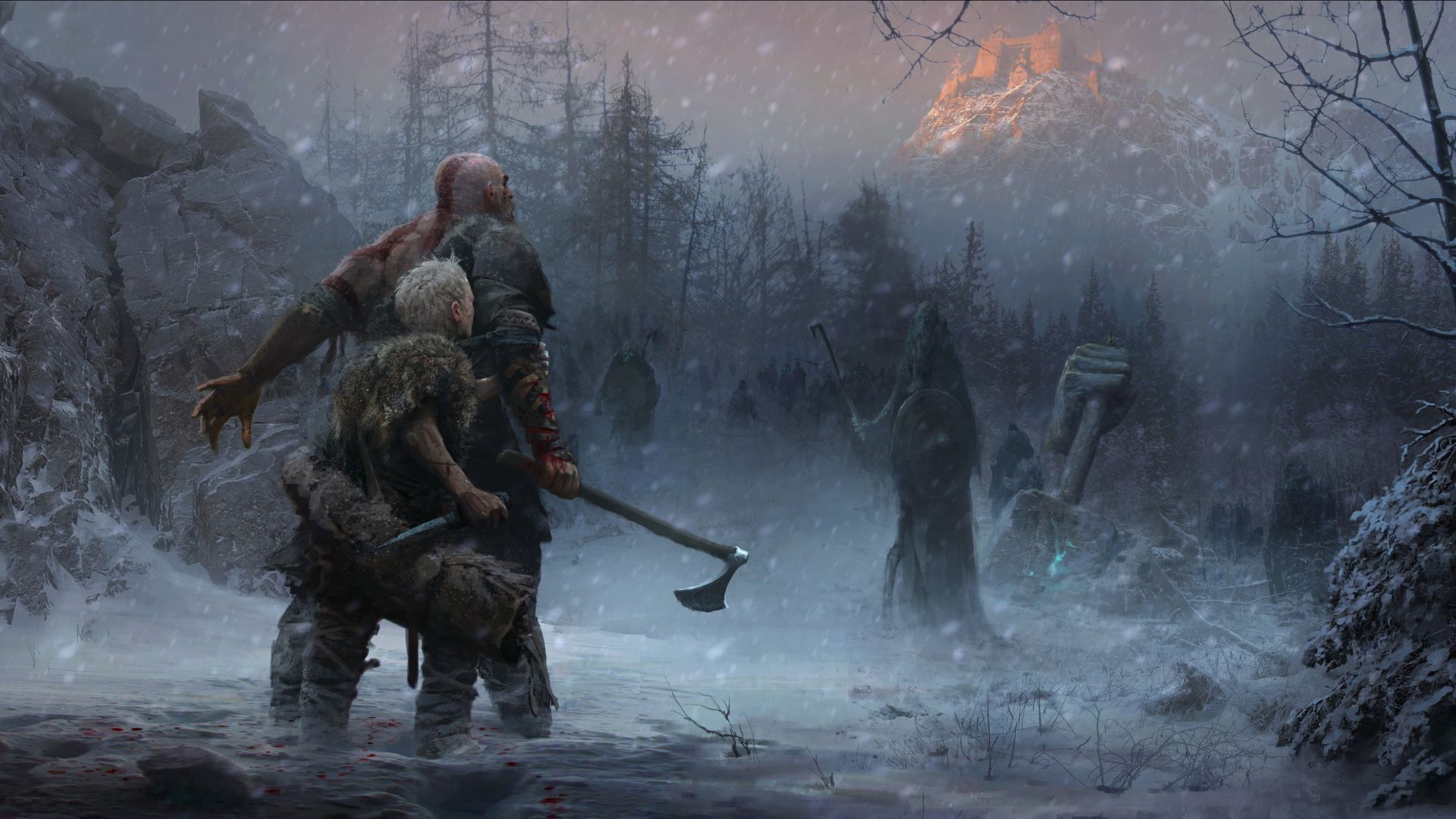 Wallpaper Kratos, fight, God of War, video game, night