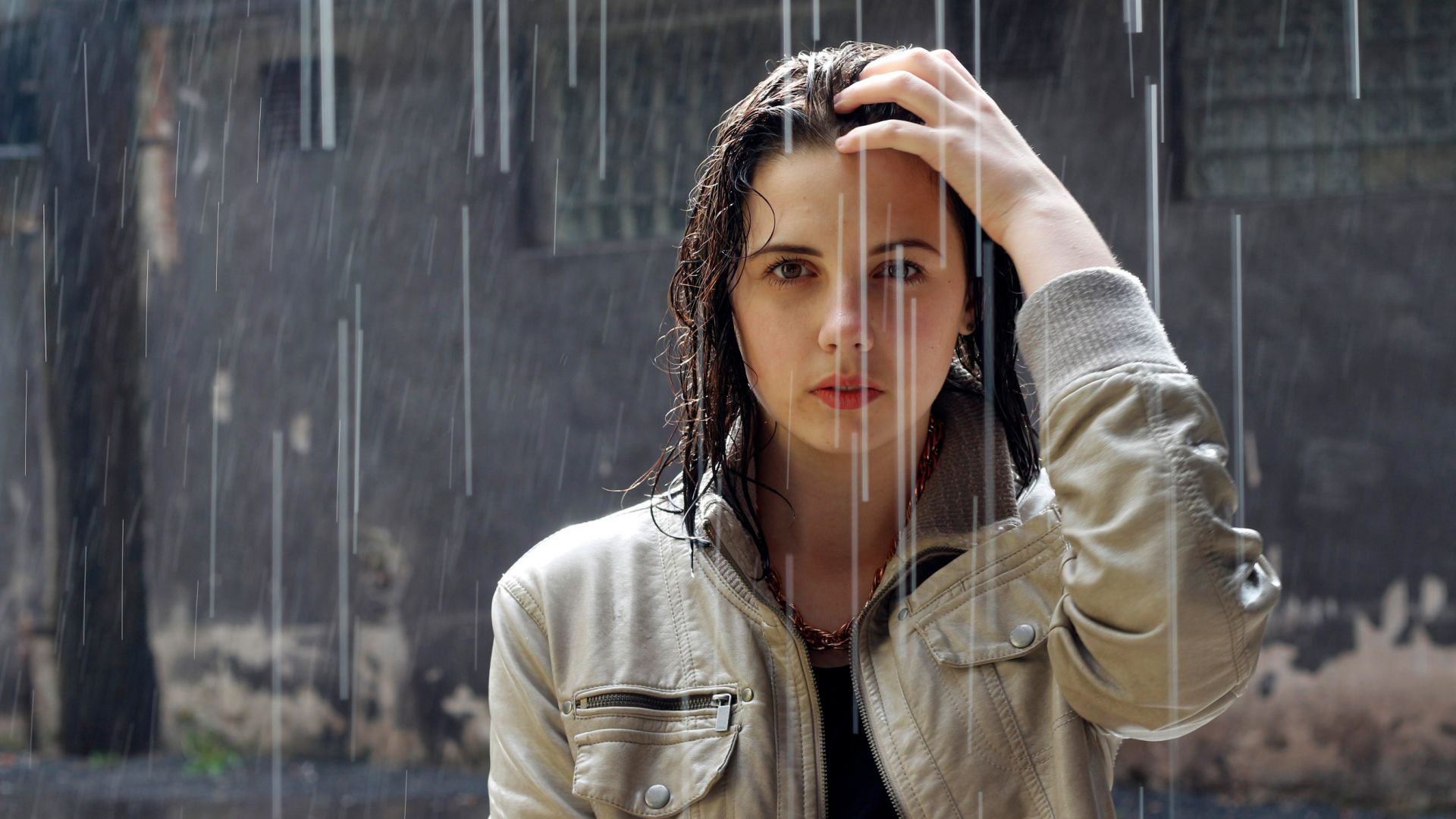 Wallpaper Girl, rain, model