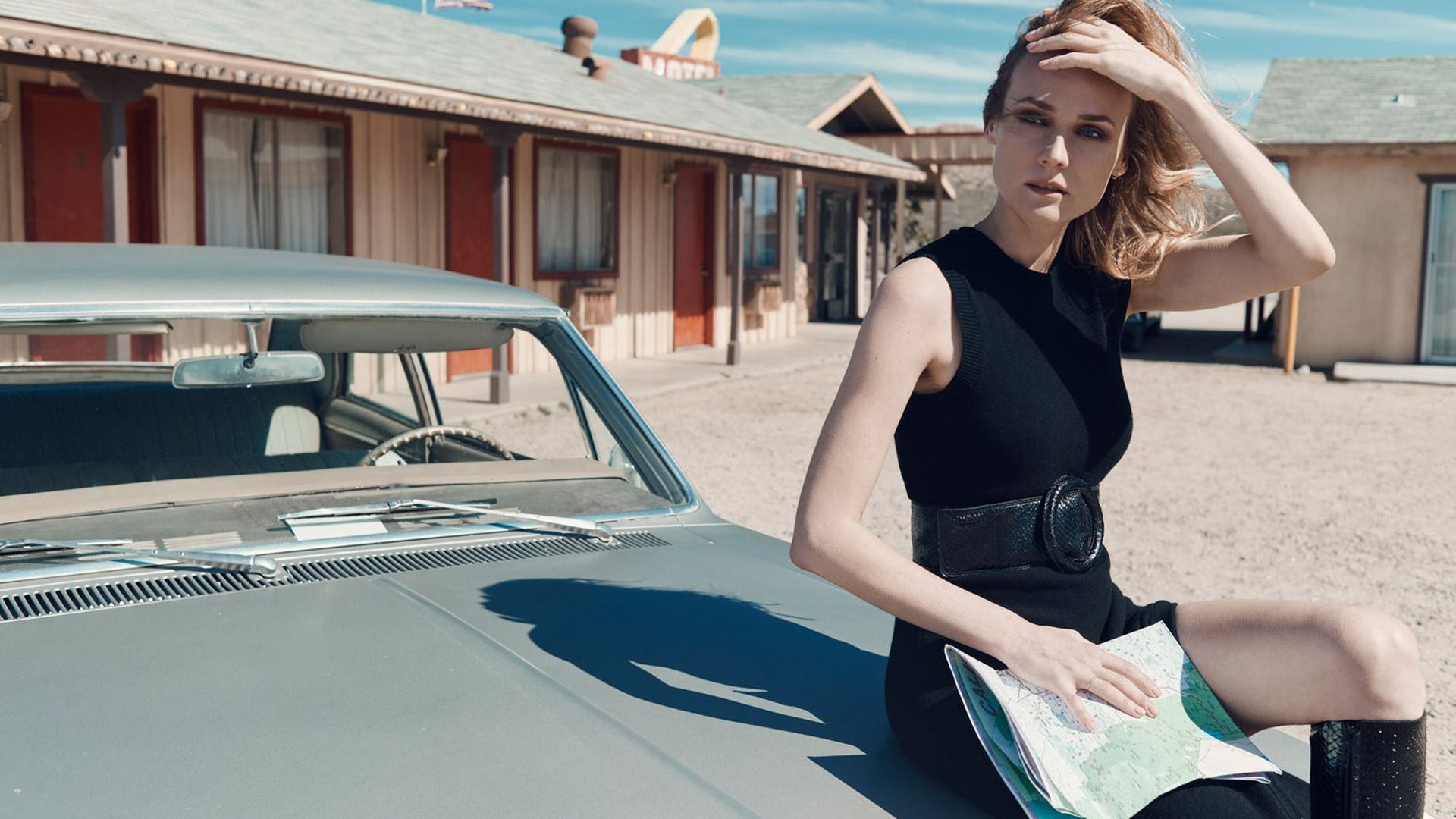 Wallpaper Diane Kruger, black dress, car, hot actress