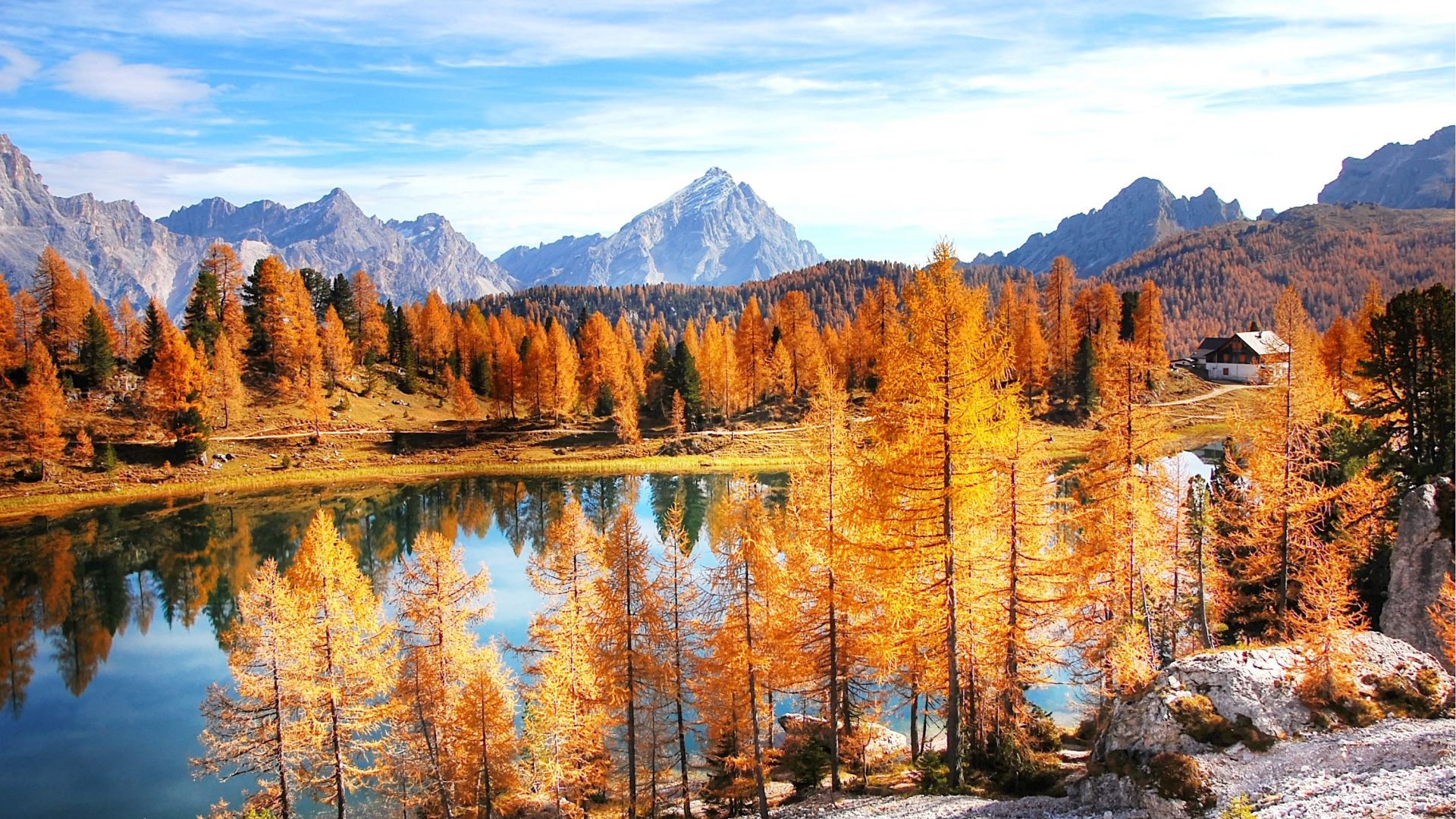 Wallpaper Dolomites, mountains, forest, lake, 4k