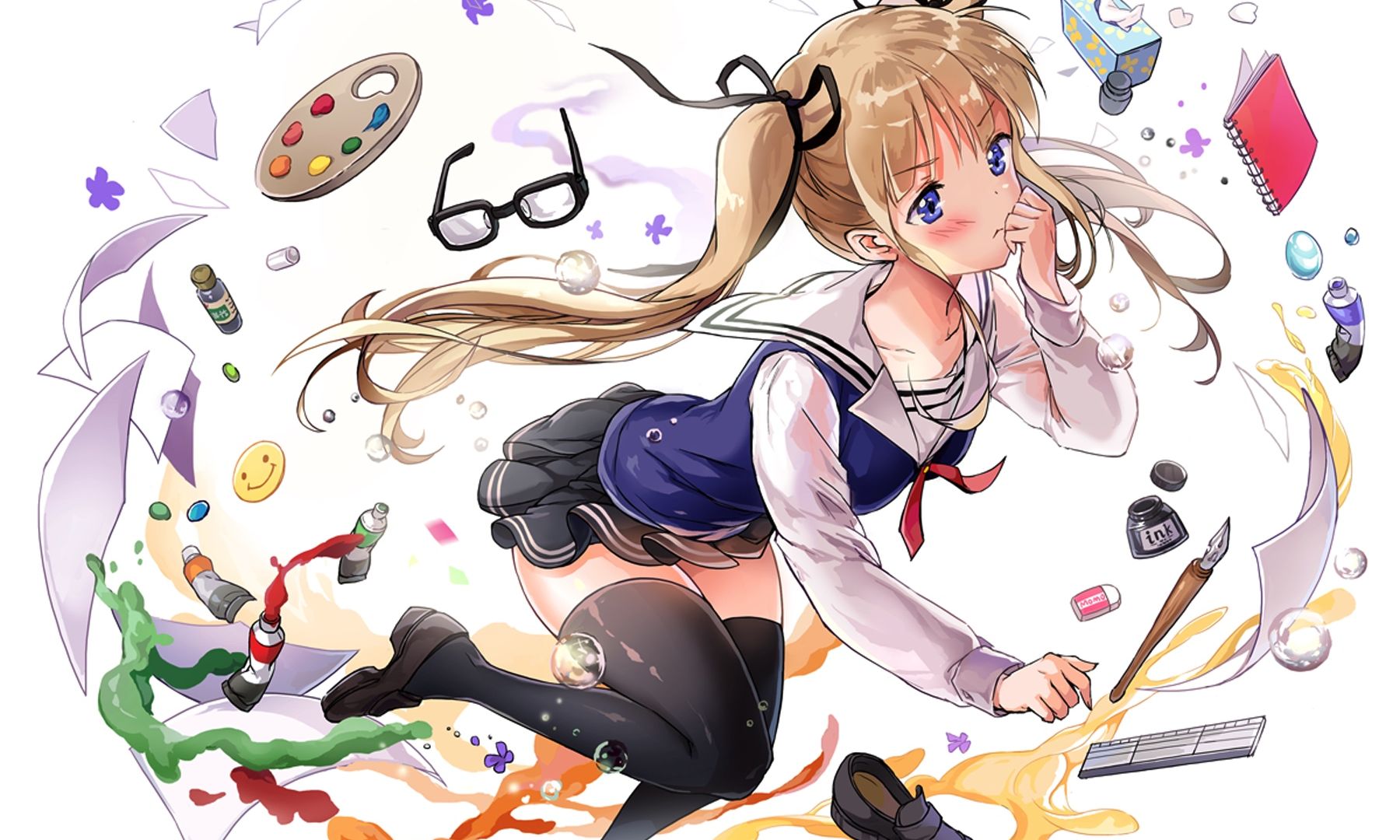 Wallpaper Eriri Spencer Sawamura, blonde anime girl, painting stuffs