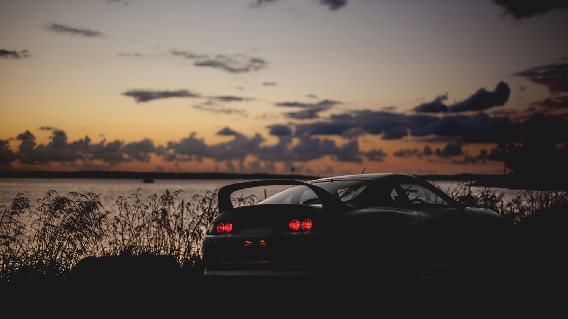 Wallpaper Sunset, Toyota, sports car, rear view