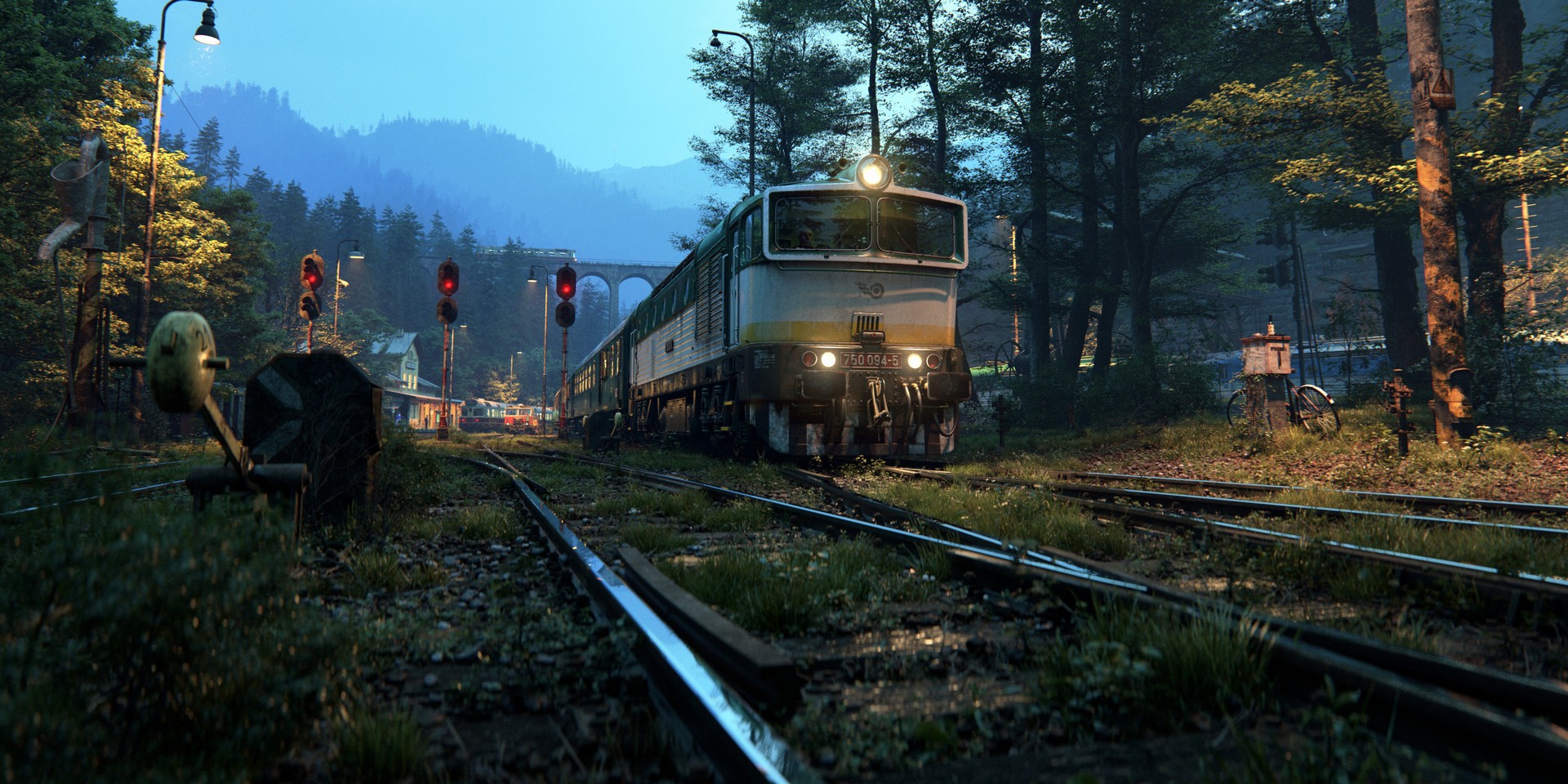 Wallpaper Train, railroad, night, art