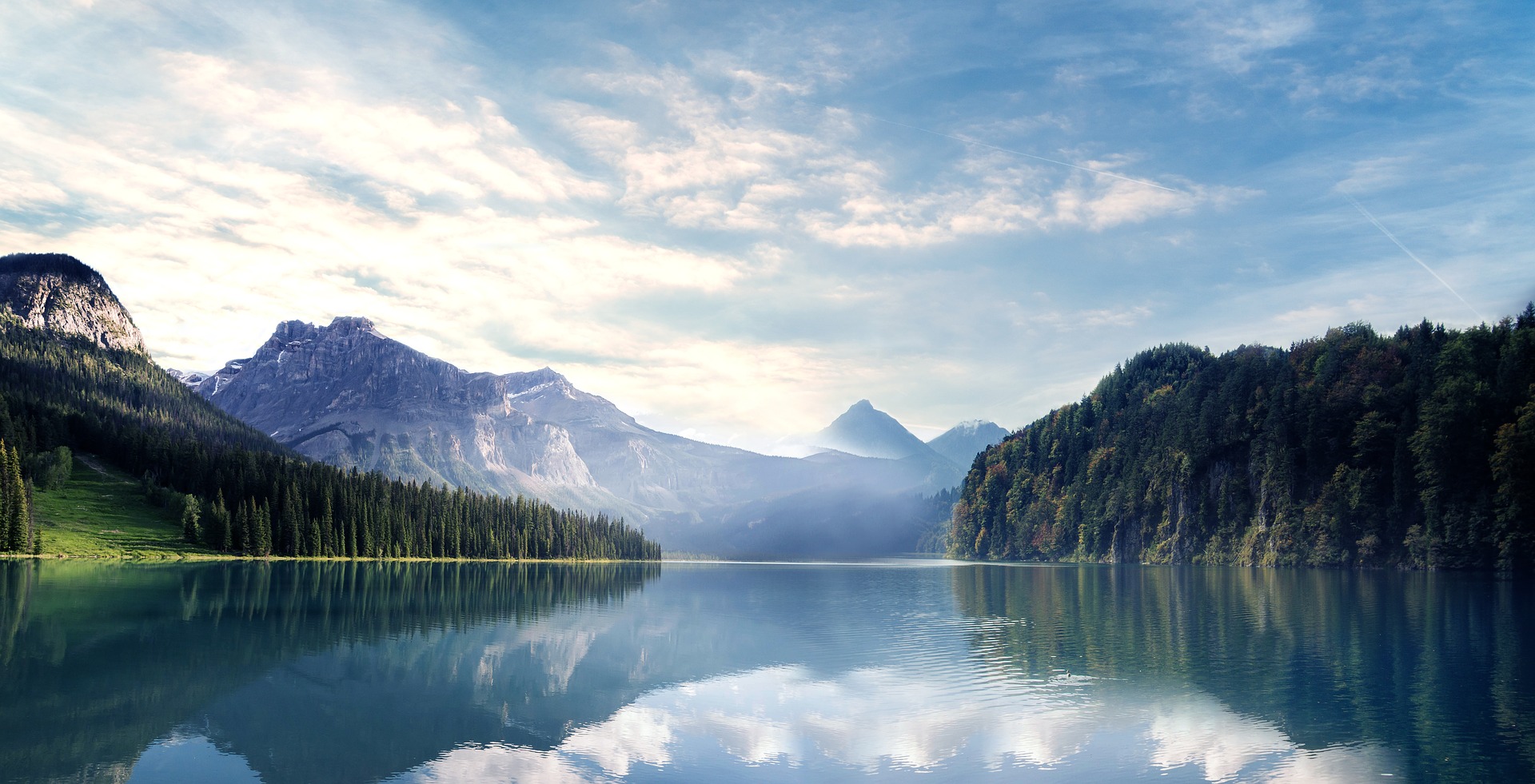 Wallpaper Lake, reflections, tree, mountains, nature