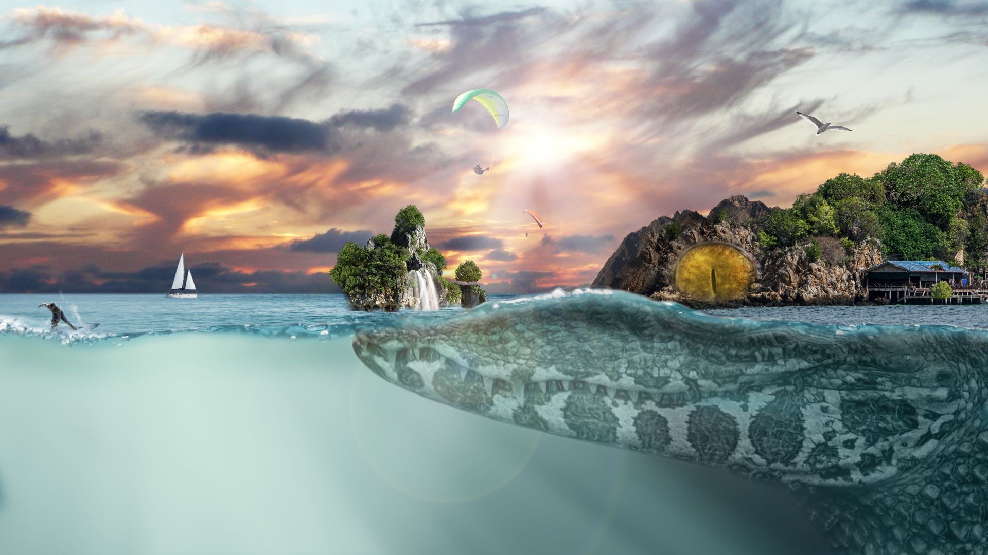 Wallpaper Sea, island fantasy