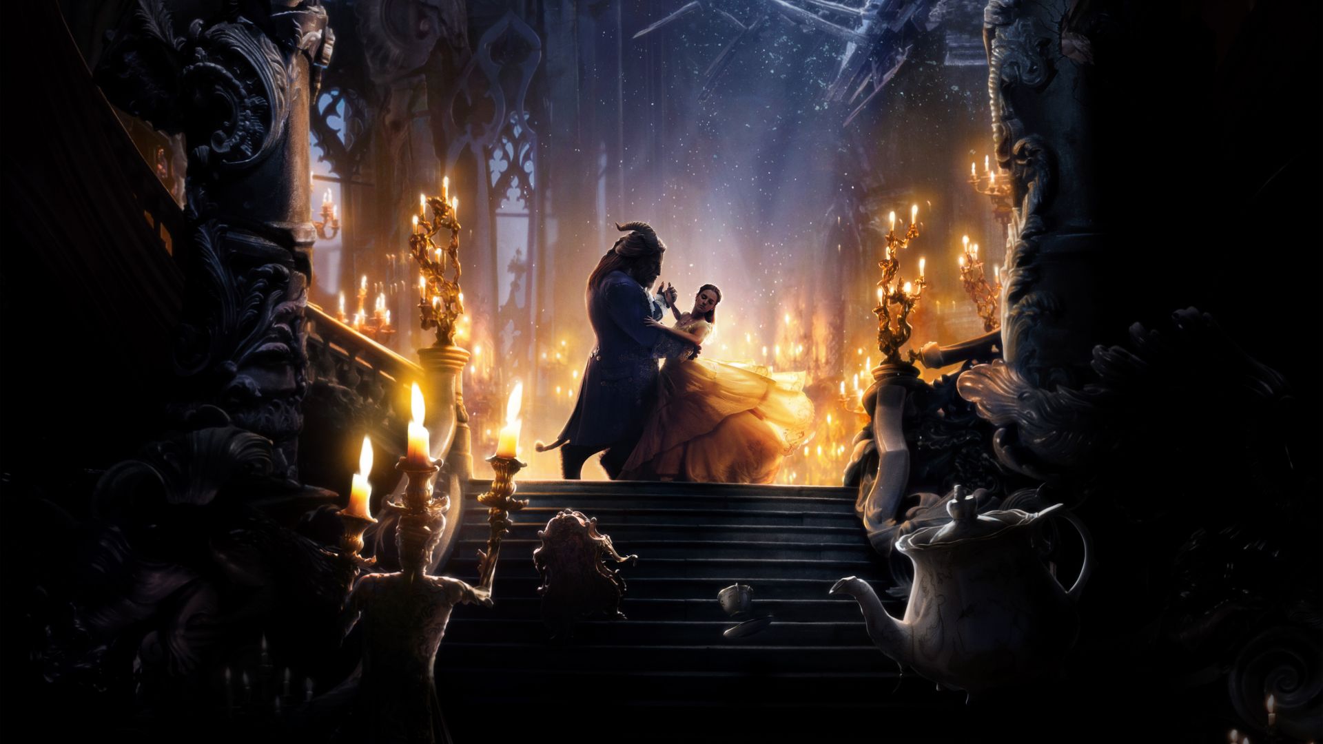 Wallpaper Beauty and the Beast, 2017 movie, dance