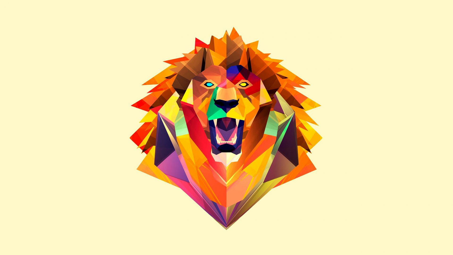 Wallpaper Lion roar, low poly artwork