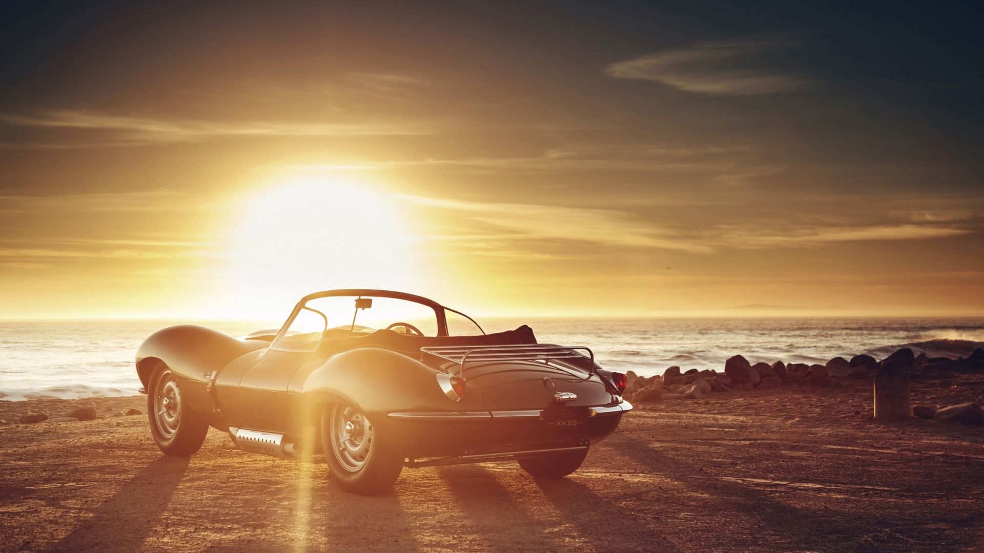 Wallpaper Jaguar XKSS, classic sports car, sunset