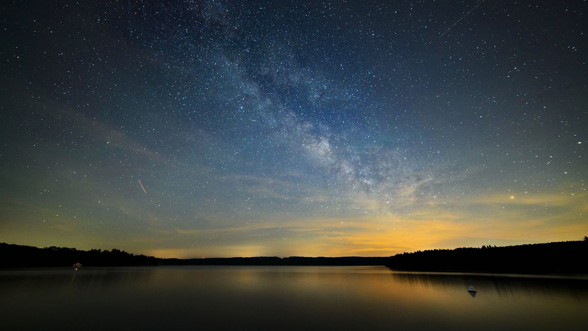 Wallpaper Milky way, lake, landscape, stars, night