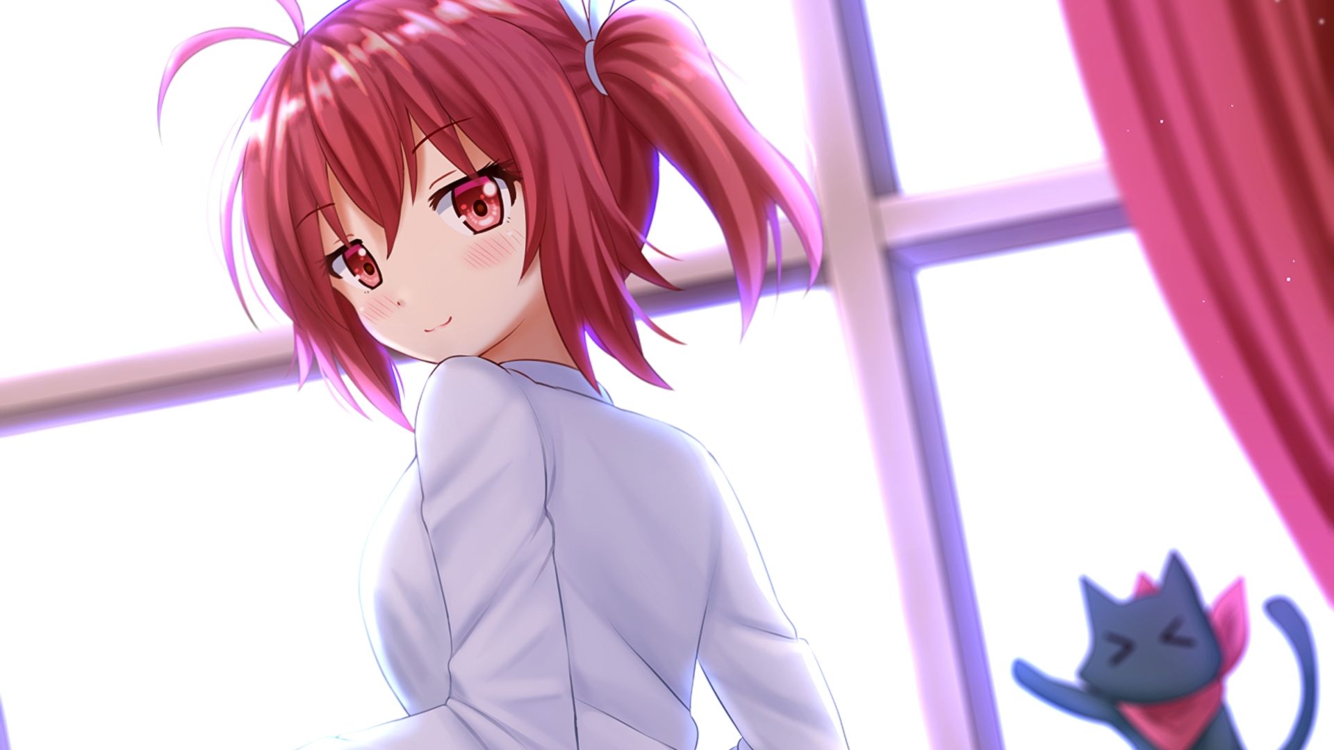 Wallpaper Red head, cute anime girl, anime