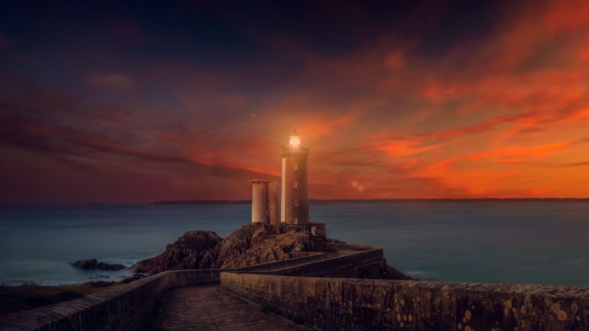 Wallpaper Lighthouse sunset scene
