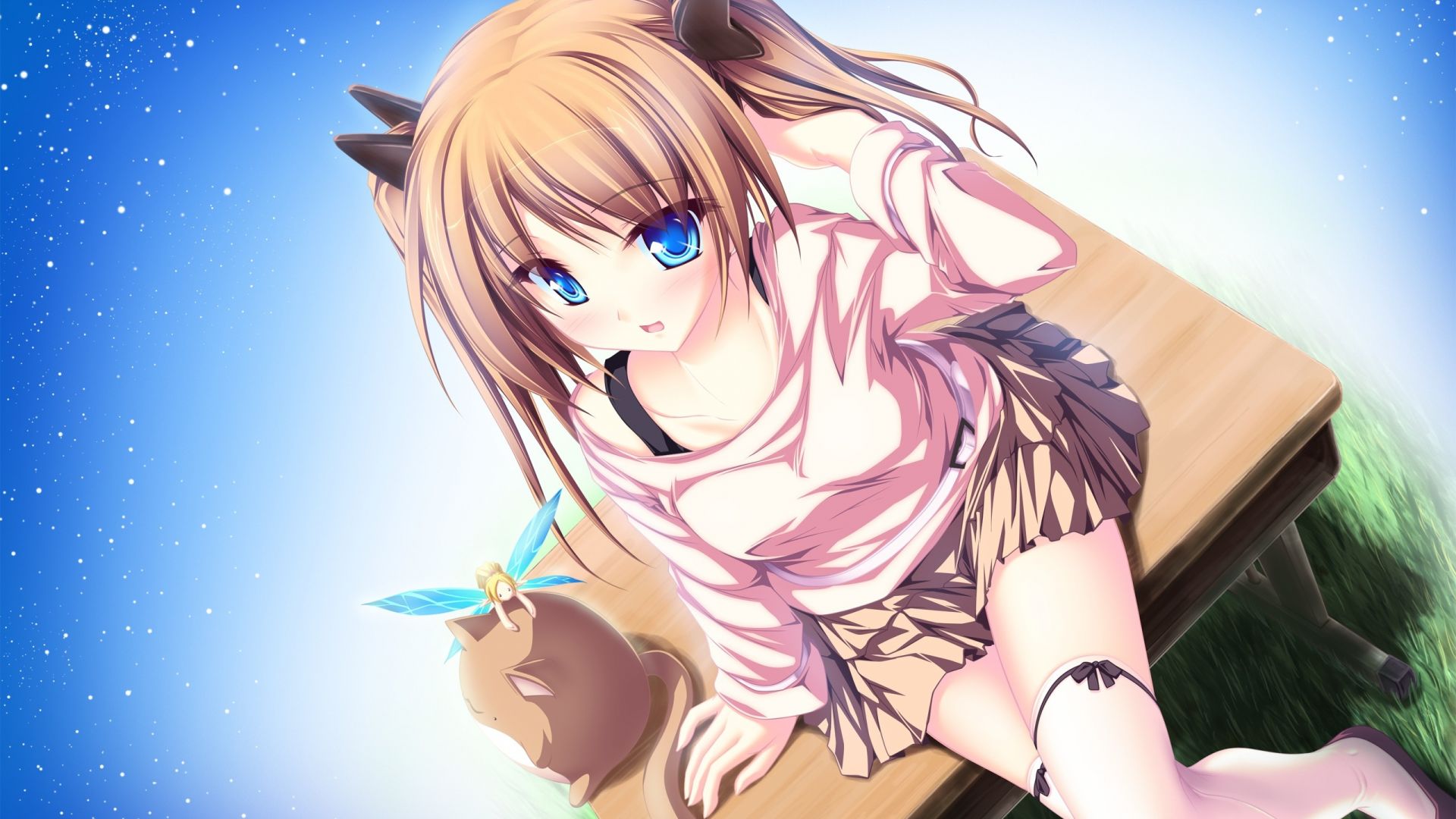 Wallpaper Anime girl cat elf shine