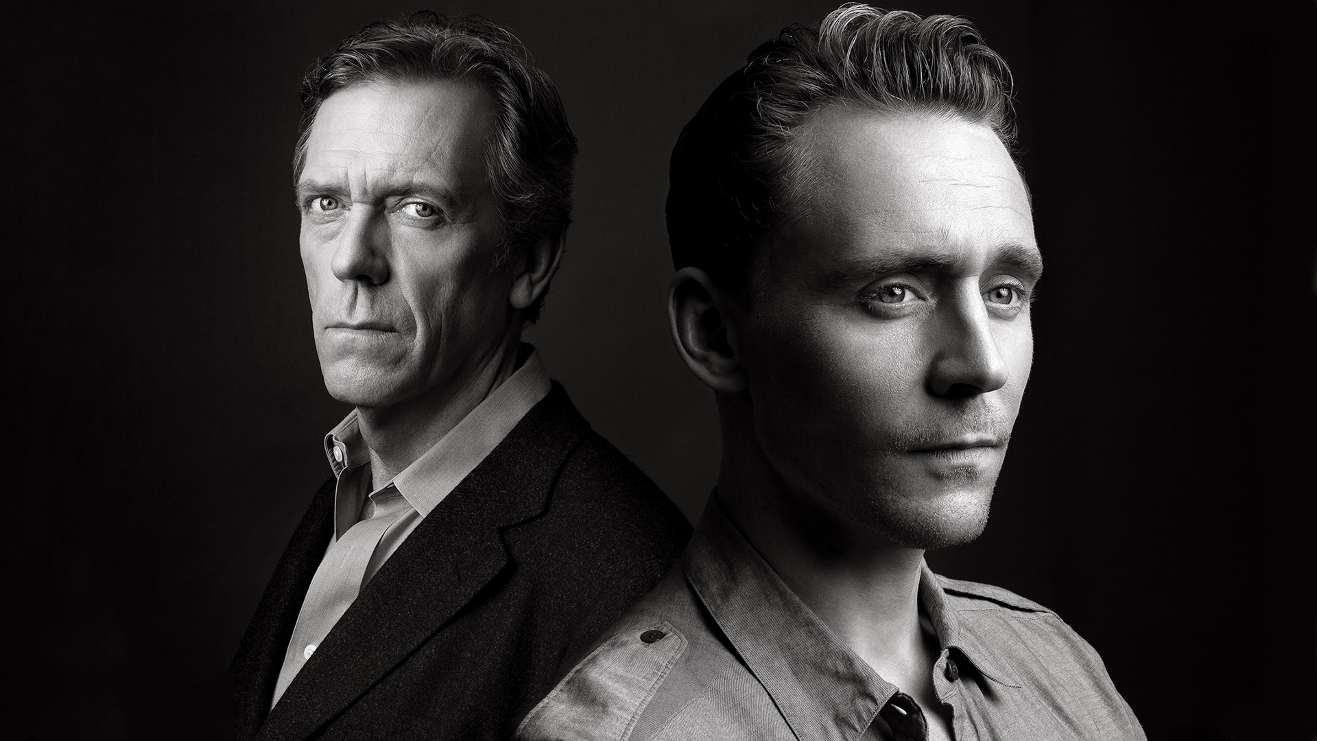 Wallpaper The Night Manager TV show, Hugh Laurie, Tom Hiddleston, monochrome