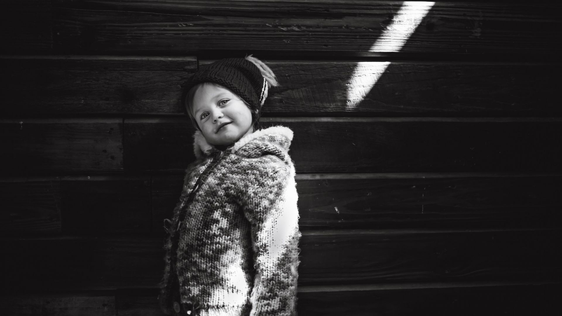 Wallpaper Little cute kid, smile, monochrome