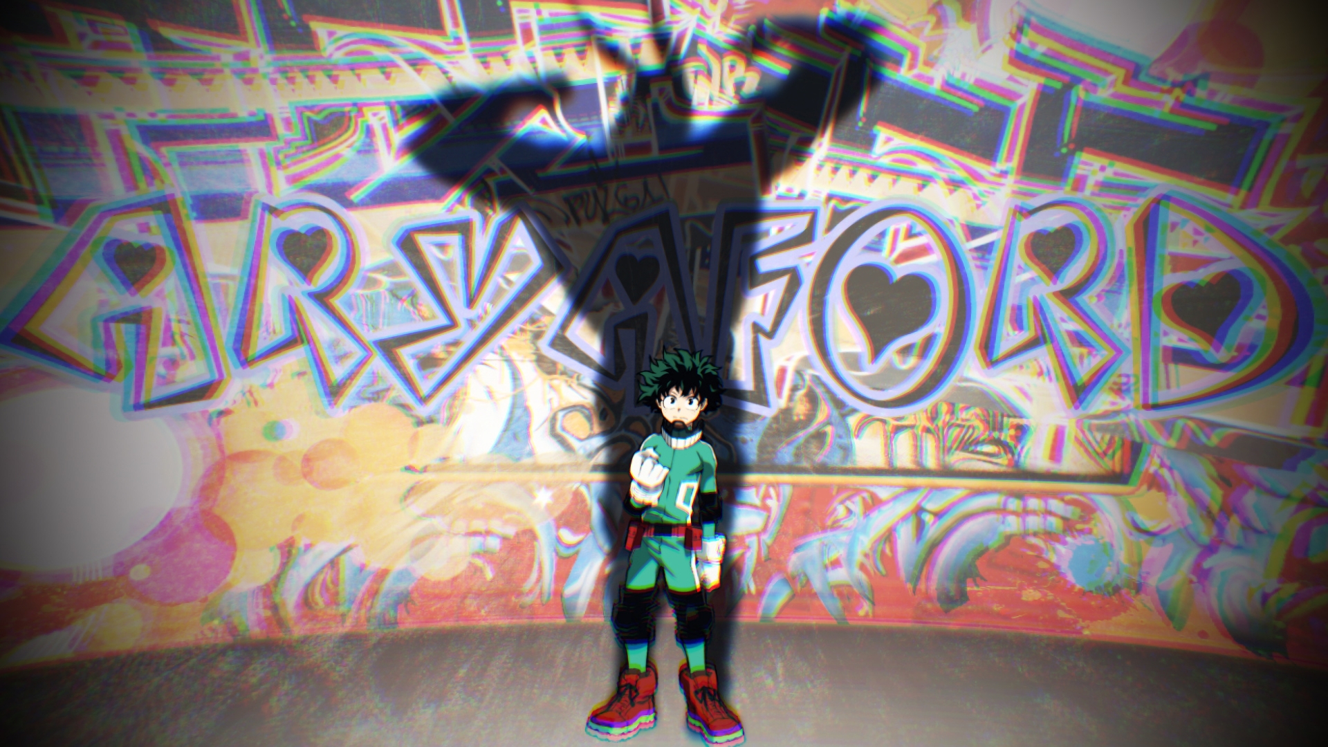 Wallpaper Midoriya Izuku, anime boy, graffiti, shadow