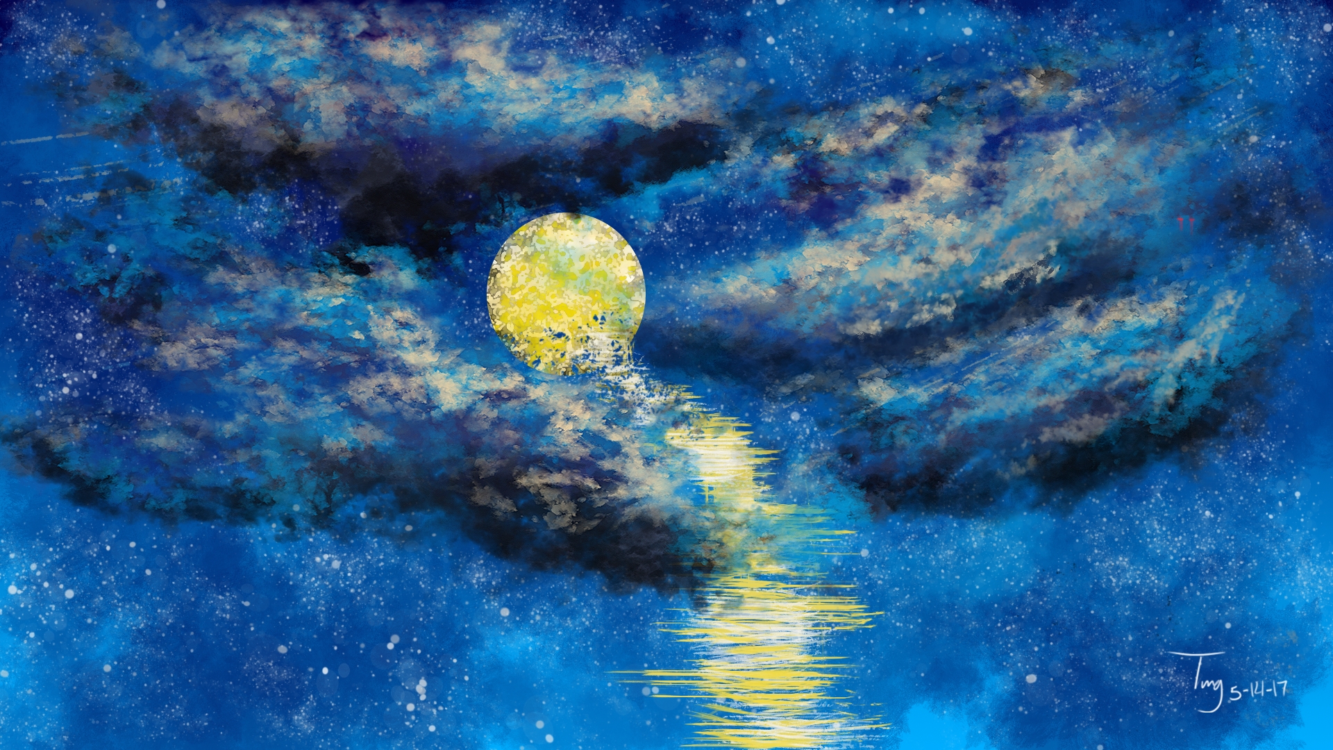 Wallpaper Moon, night, clouds, art