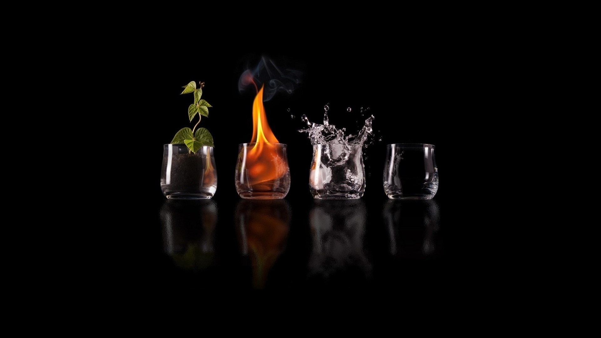 Wallpaper The elements earth fire, water, air, drinks om glasses