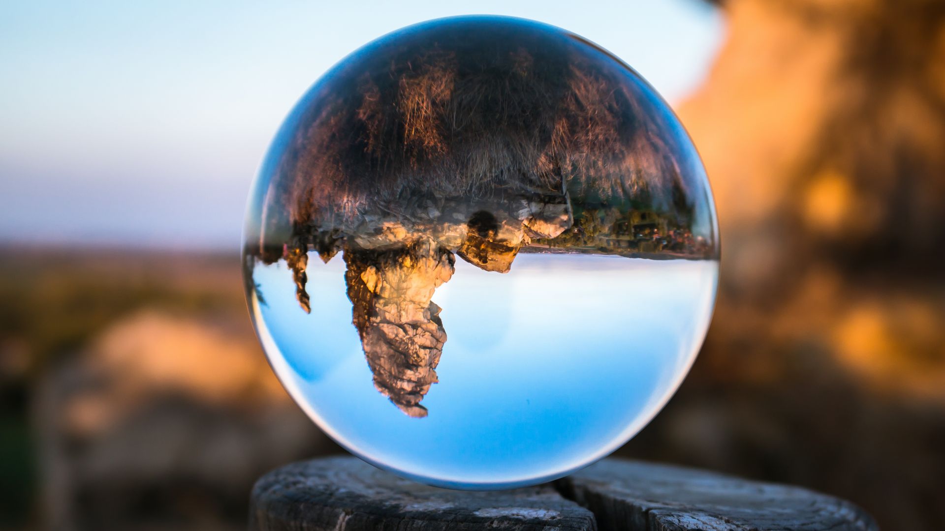 Wallpaper Koenigstein bowl glass tree stump reflection mountains