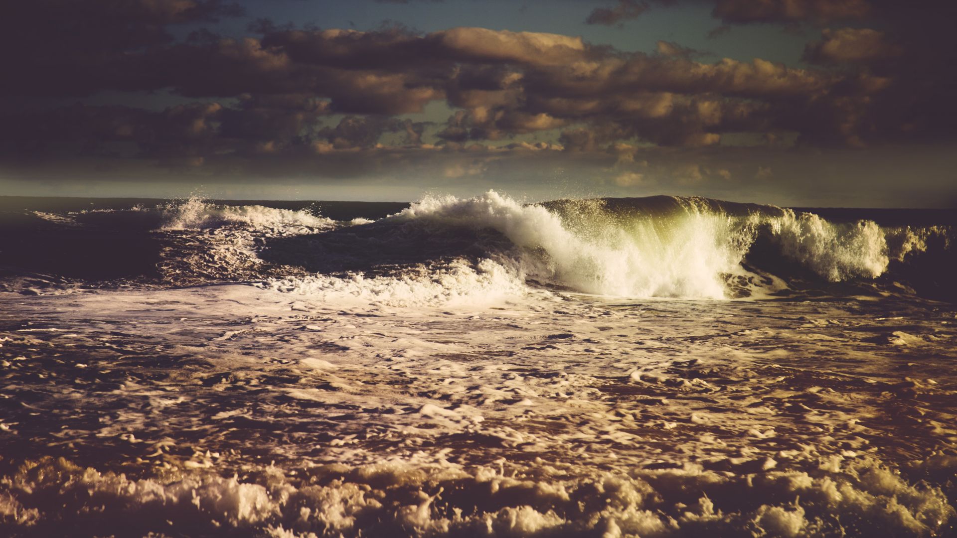 Wallpaper Sea waves, beach, clouds, nature, 5k