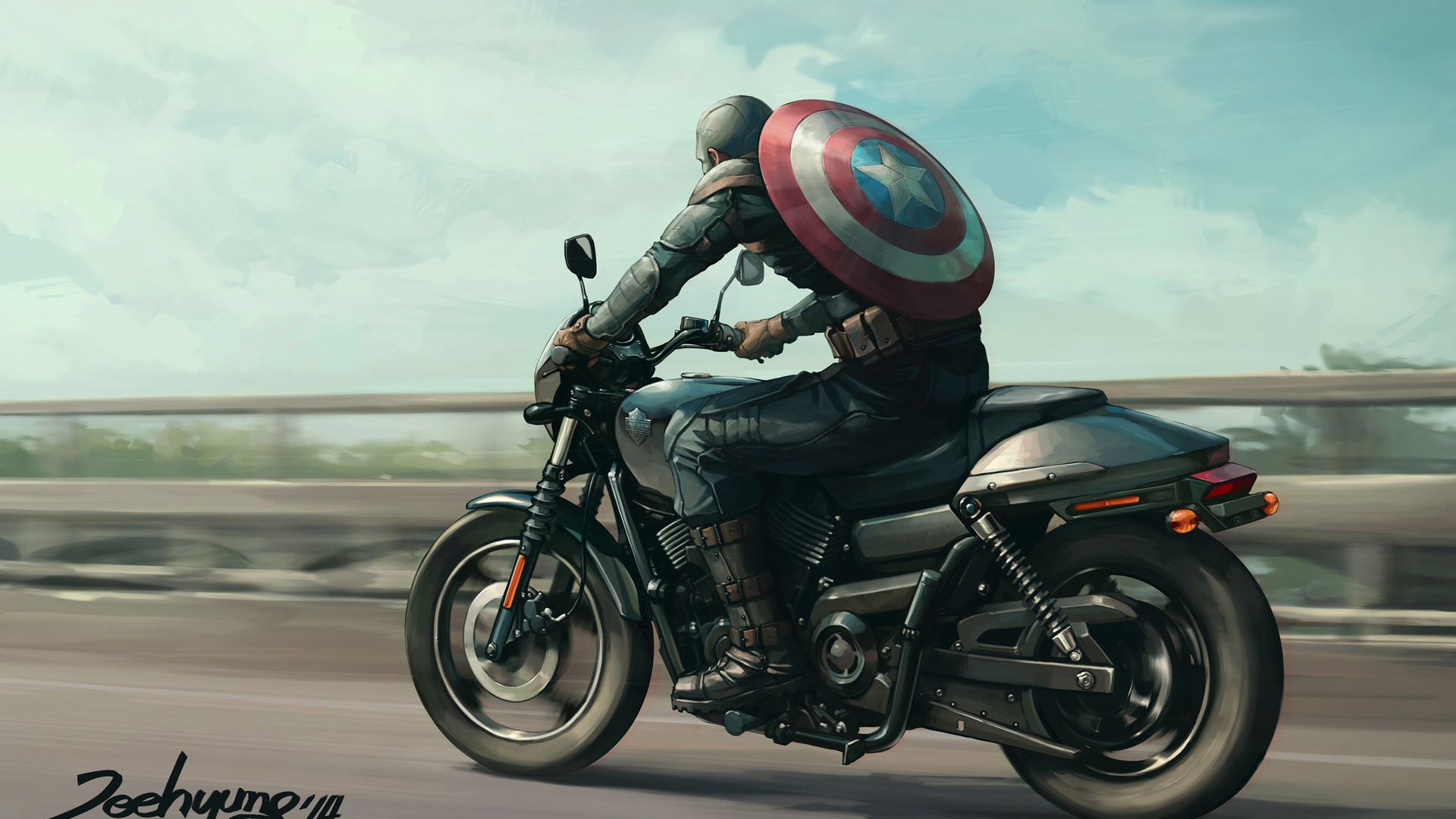 Wallpaper Captain American, Avengers, riding, bike, fan art