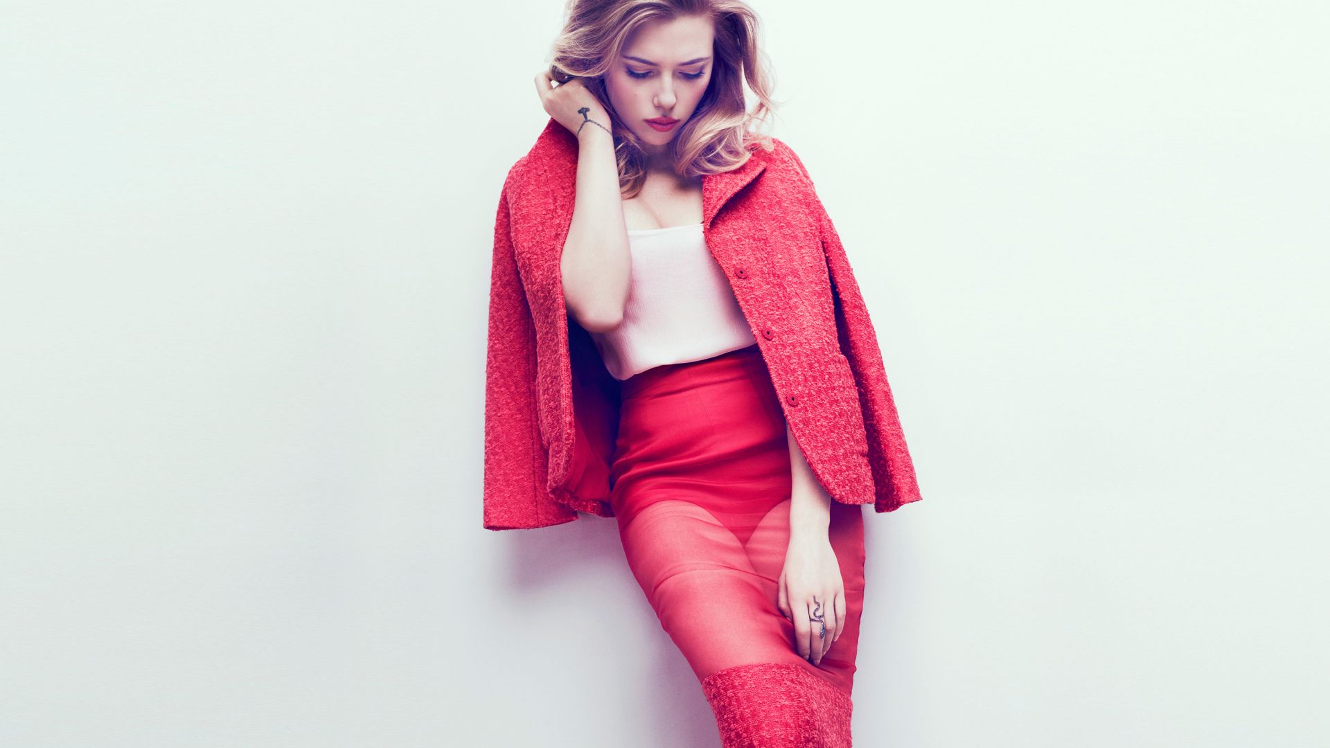 Wallpaper Scarlett Johansson, red dress, blonde
