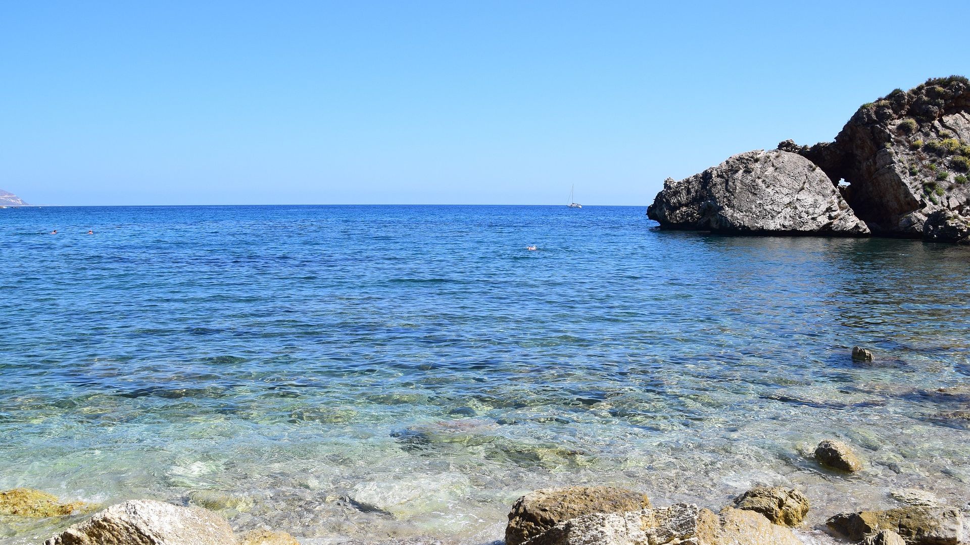 Wallpaper Blue sea, stones, beach, nature