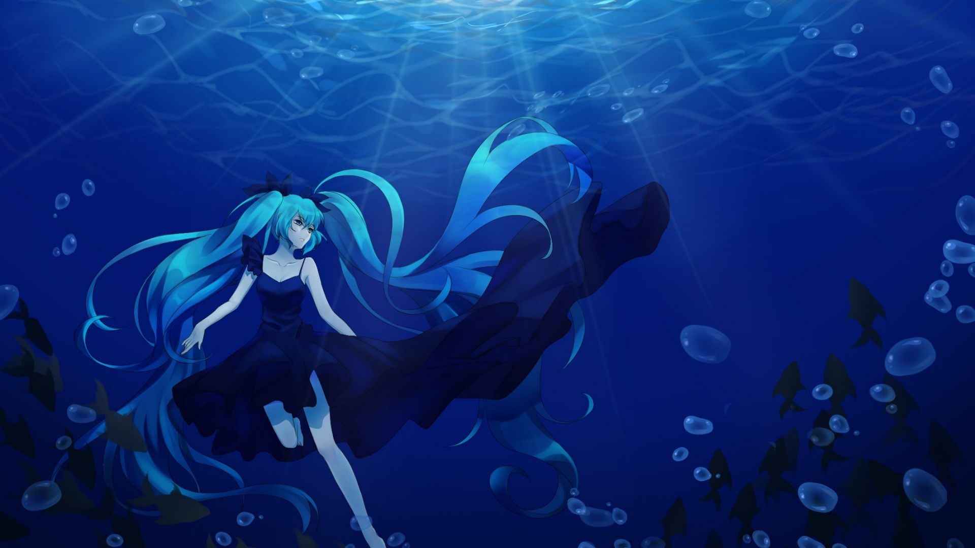 Wallpaper Hatsune Miku, underwater, long hair