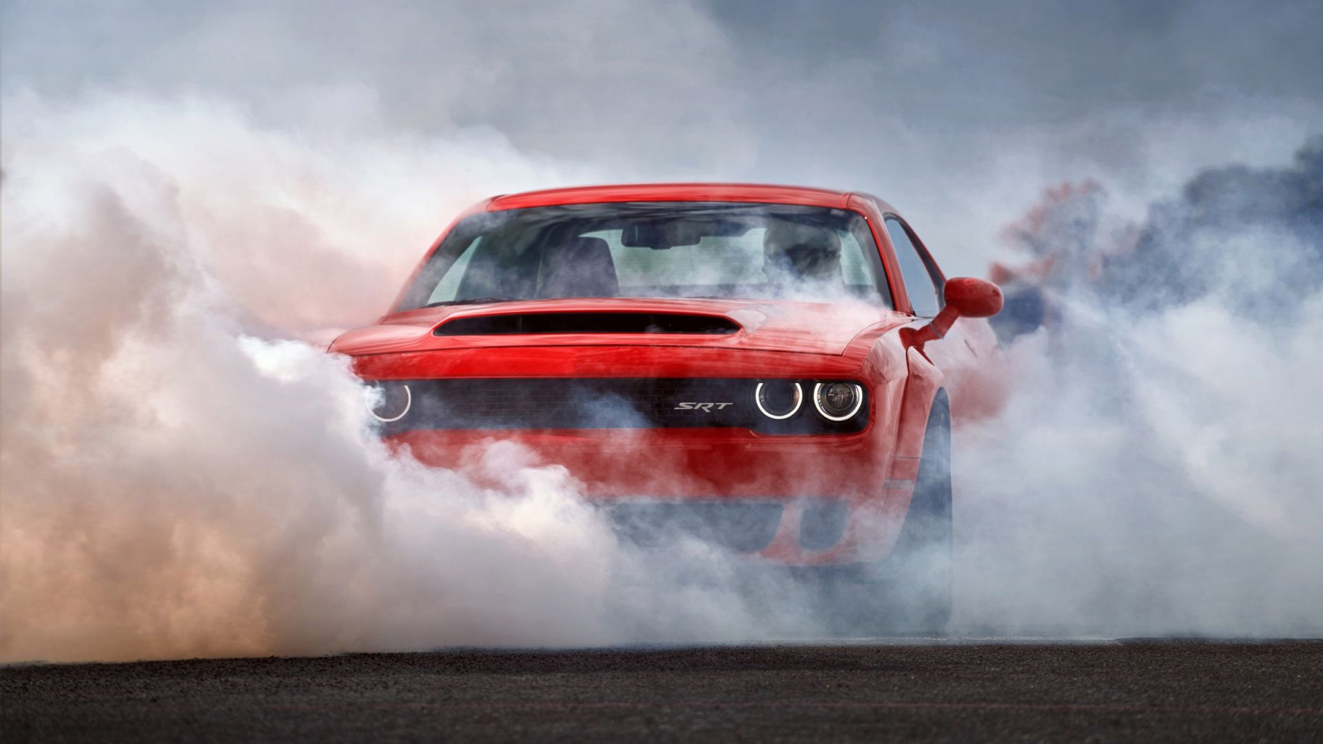 Wallpaper 2018 Dodge Challenger SRT Demon, red sports car, smoke