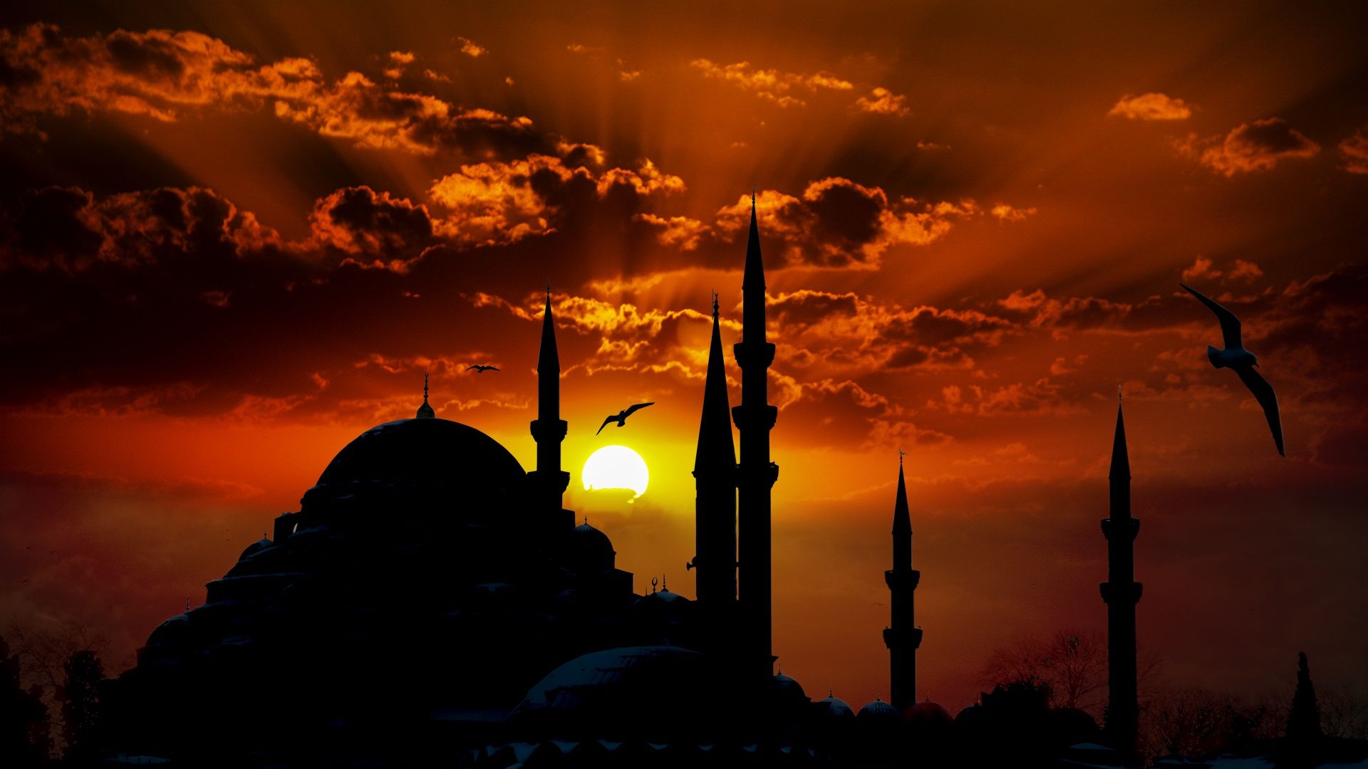 Wallpaper Mosque, architecture, sunset, clouds