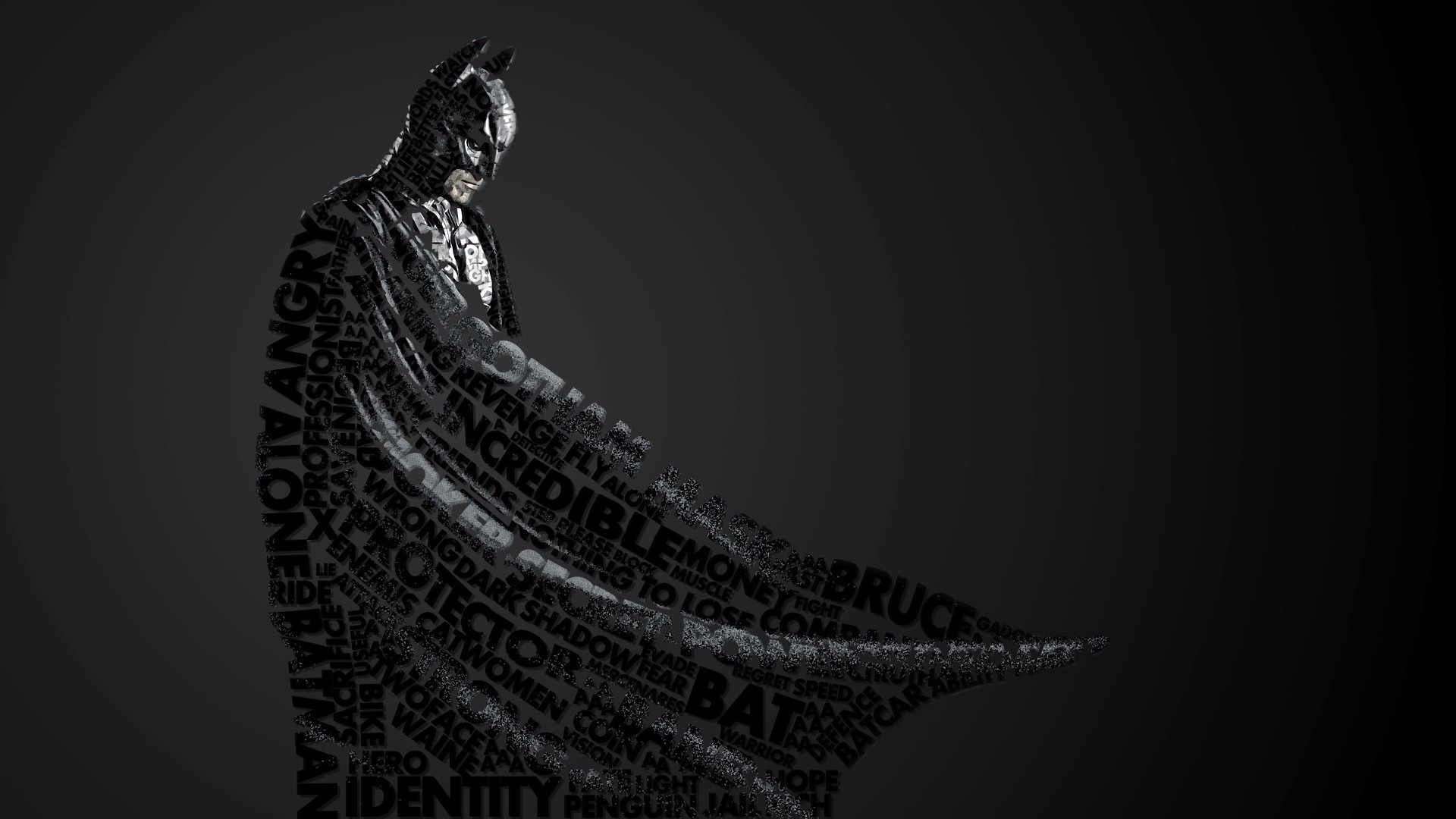 Desktop Wallpaper Typographic Portrait Of Batman, Hd Image, Picture,  Background, Htznr
