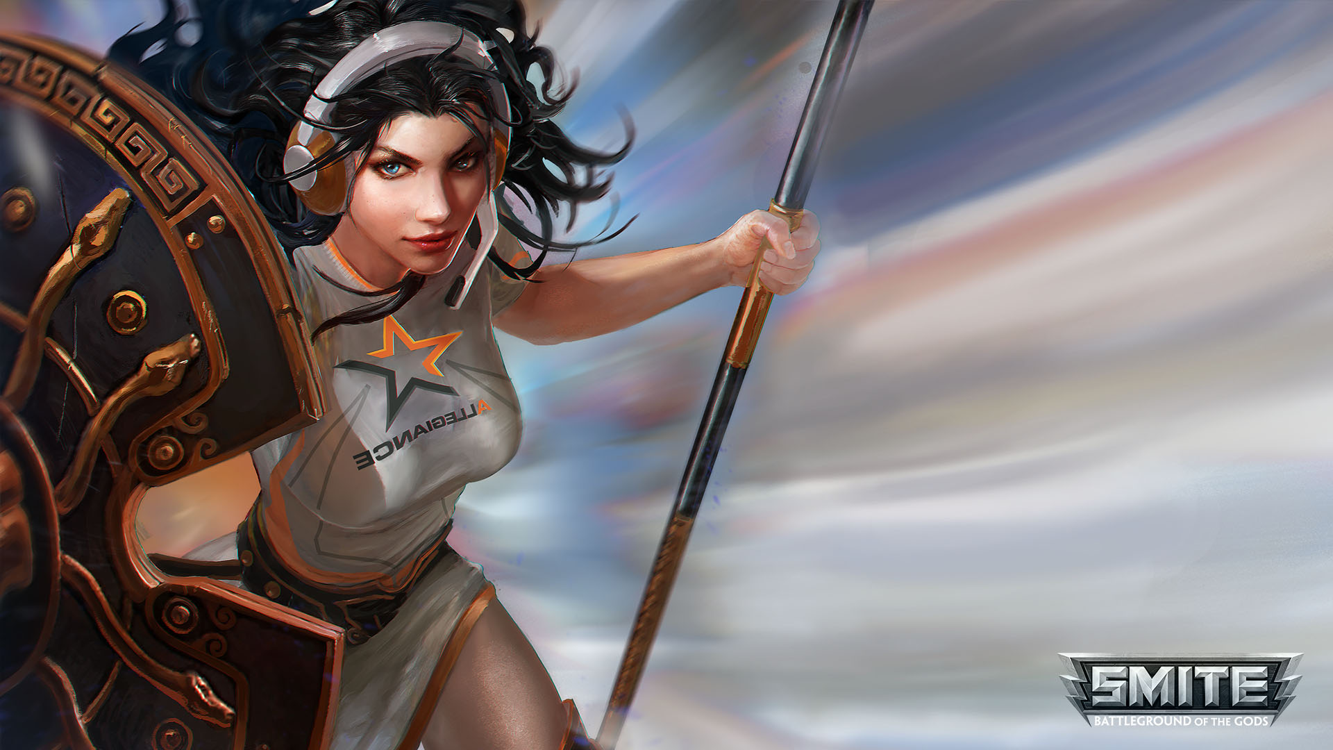 Wallpaper Athena, Smite online game, girl warrior