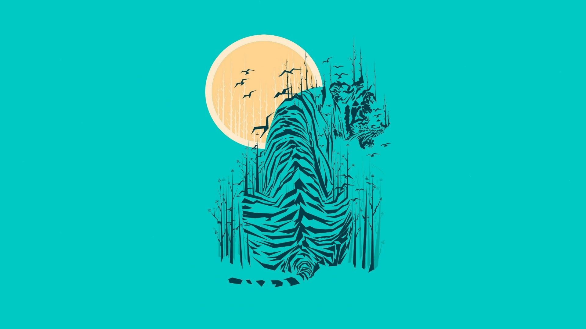 Wallpaper Tiger, moon artwork